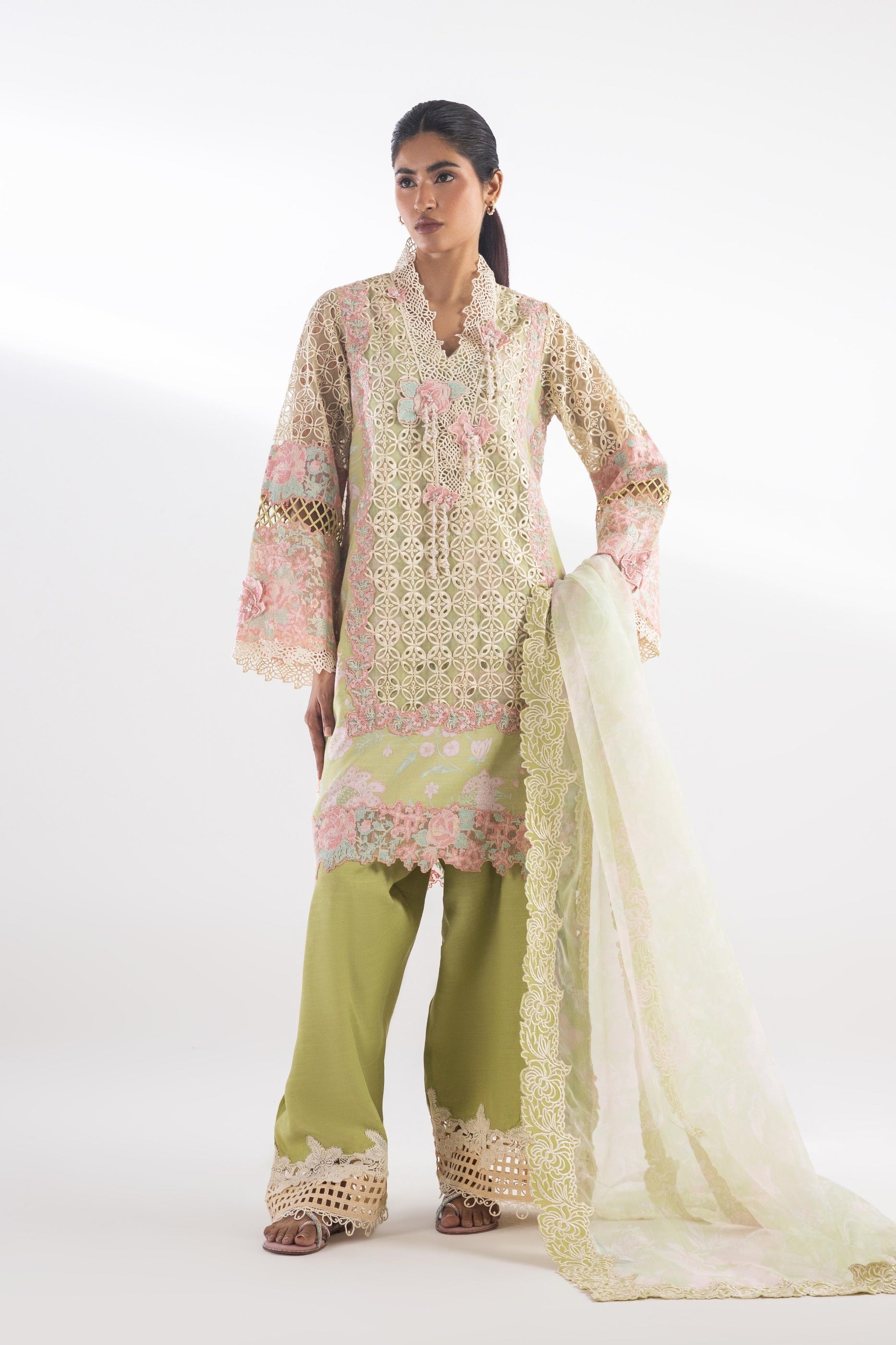 Stitched Embroidered Organza Suit Main image