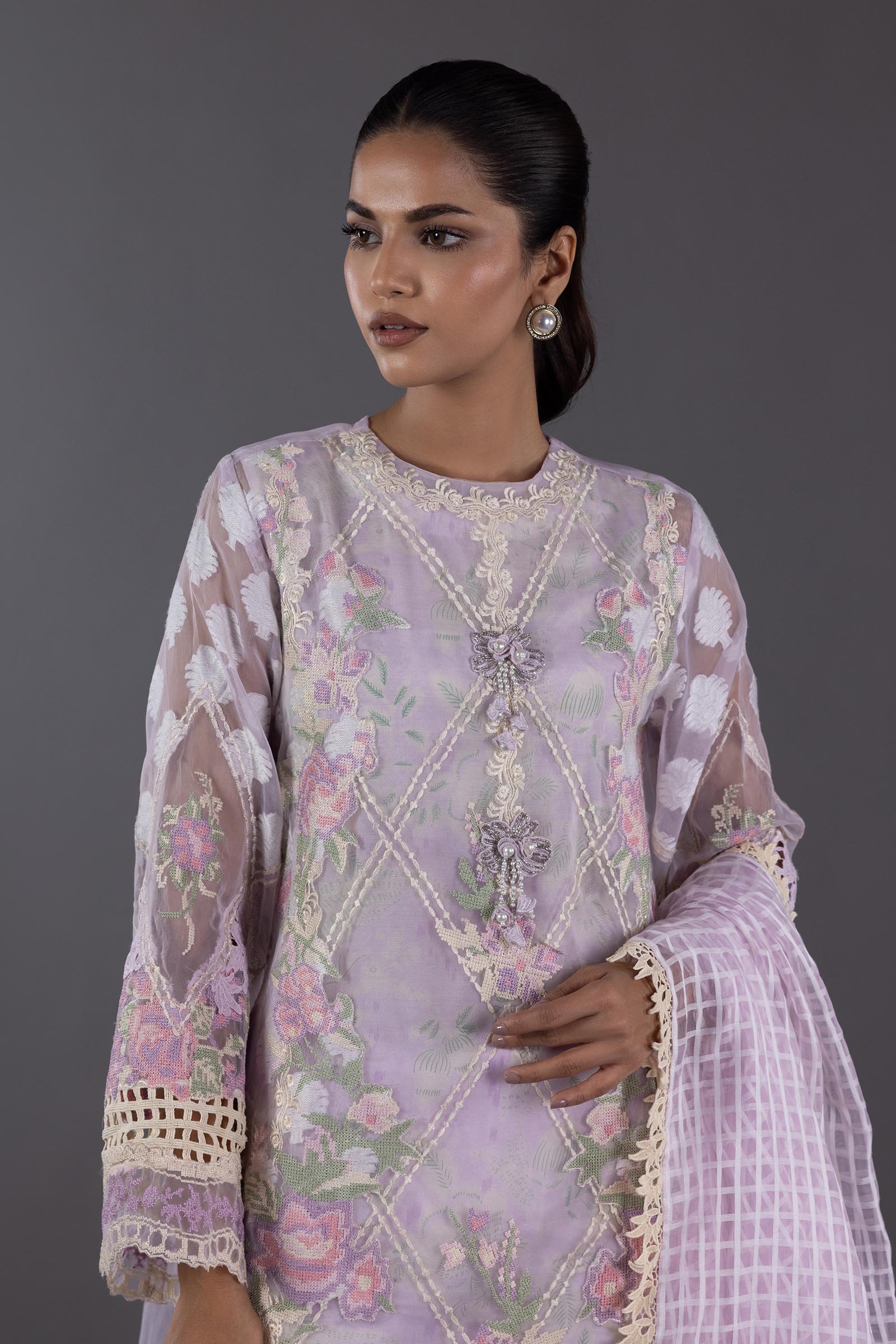 Stitched Organza Embroidered Shirt + Plazo + Dupatta Secondary image