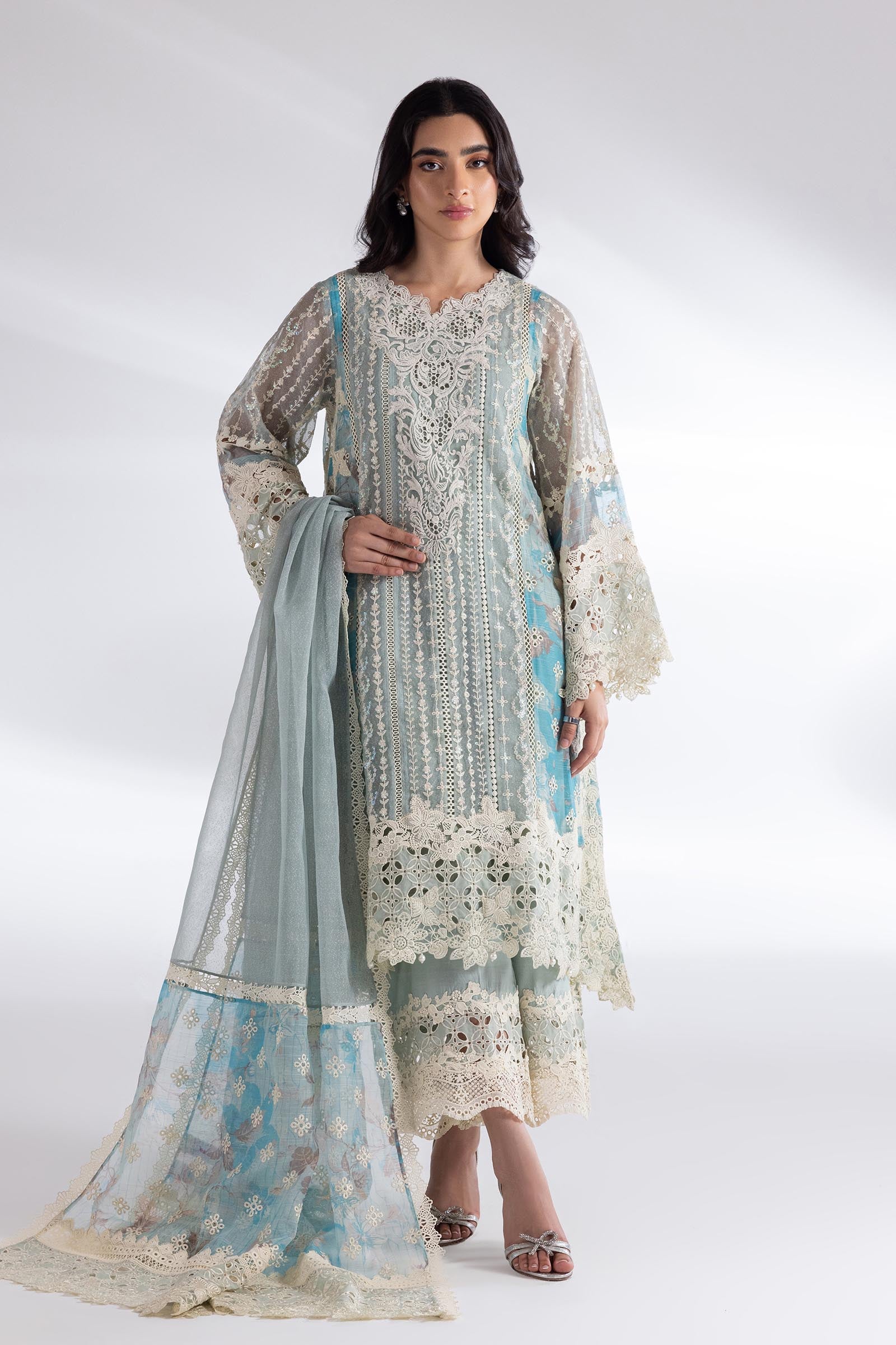Stitched Khaddi Net Embroidered Suit Main image