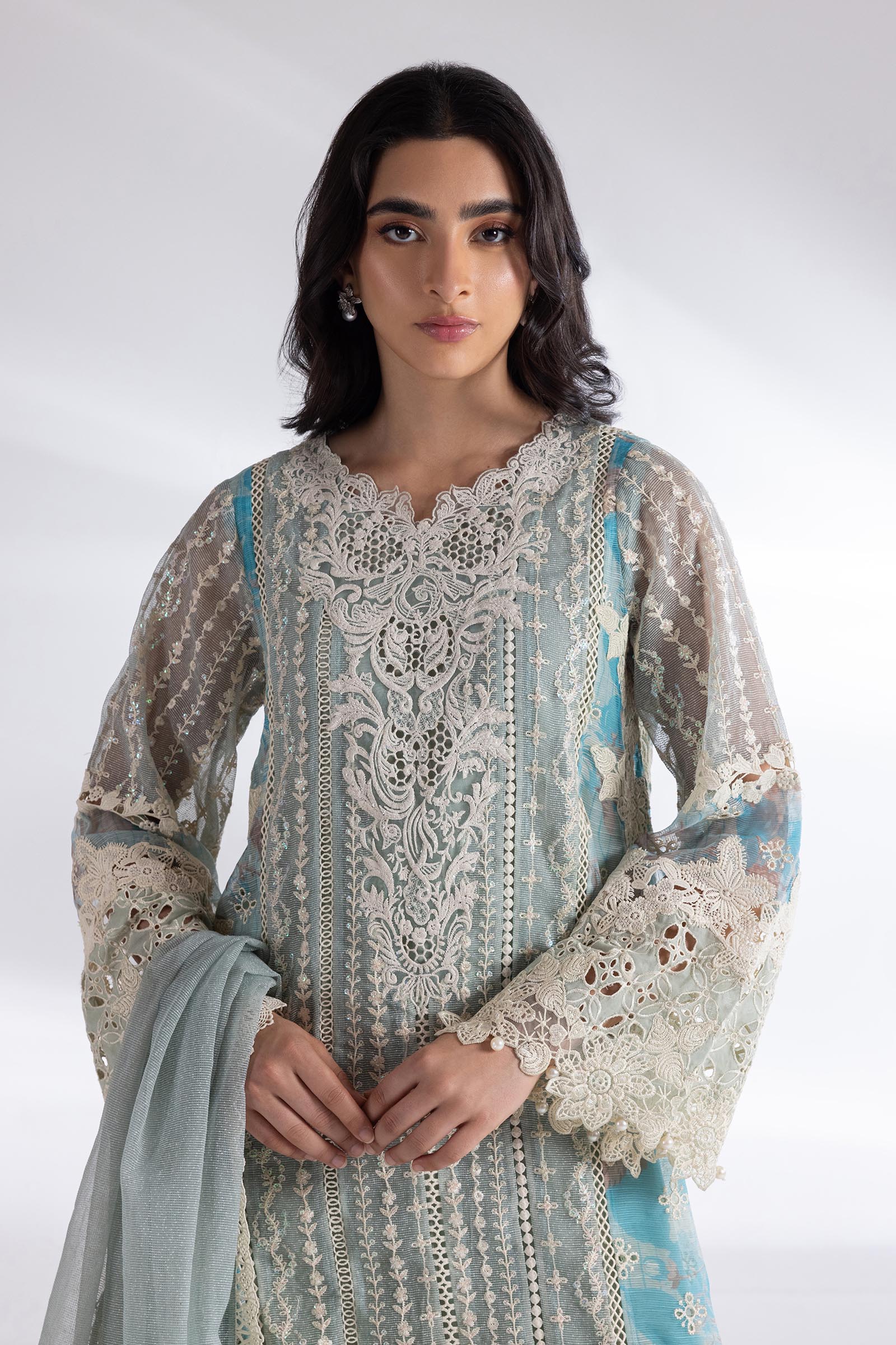 Stitched Khaddi Net Embroidered Suit Secondary image