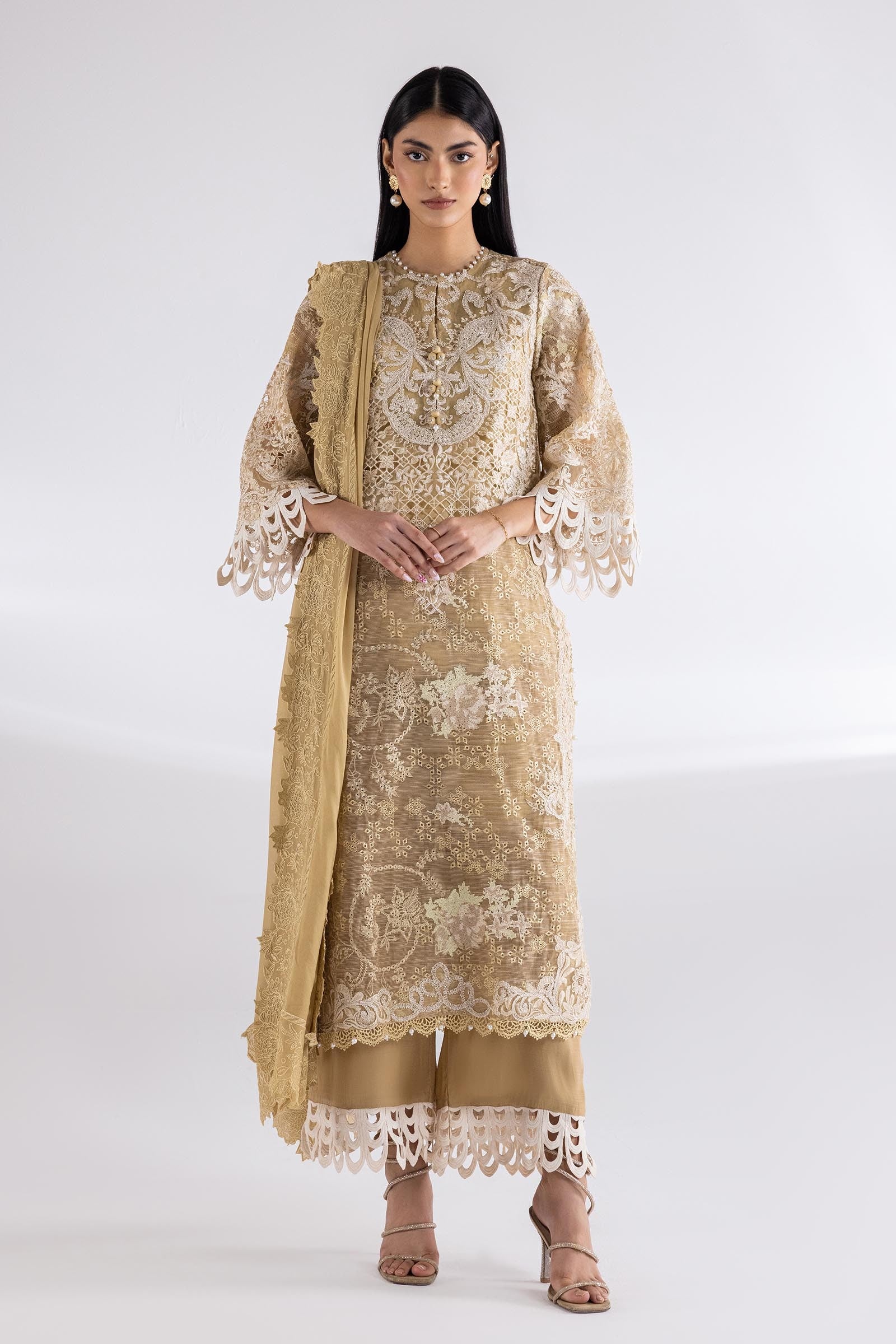 Stitched Embroidered Cotton Slub Suit Main image