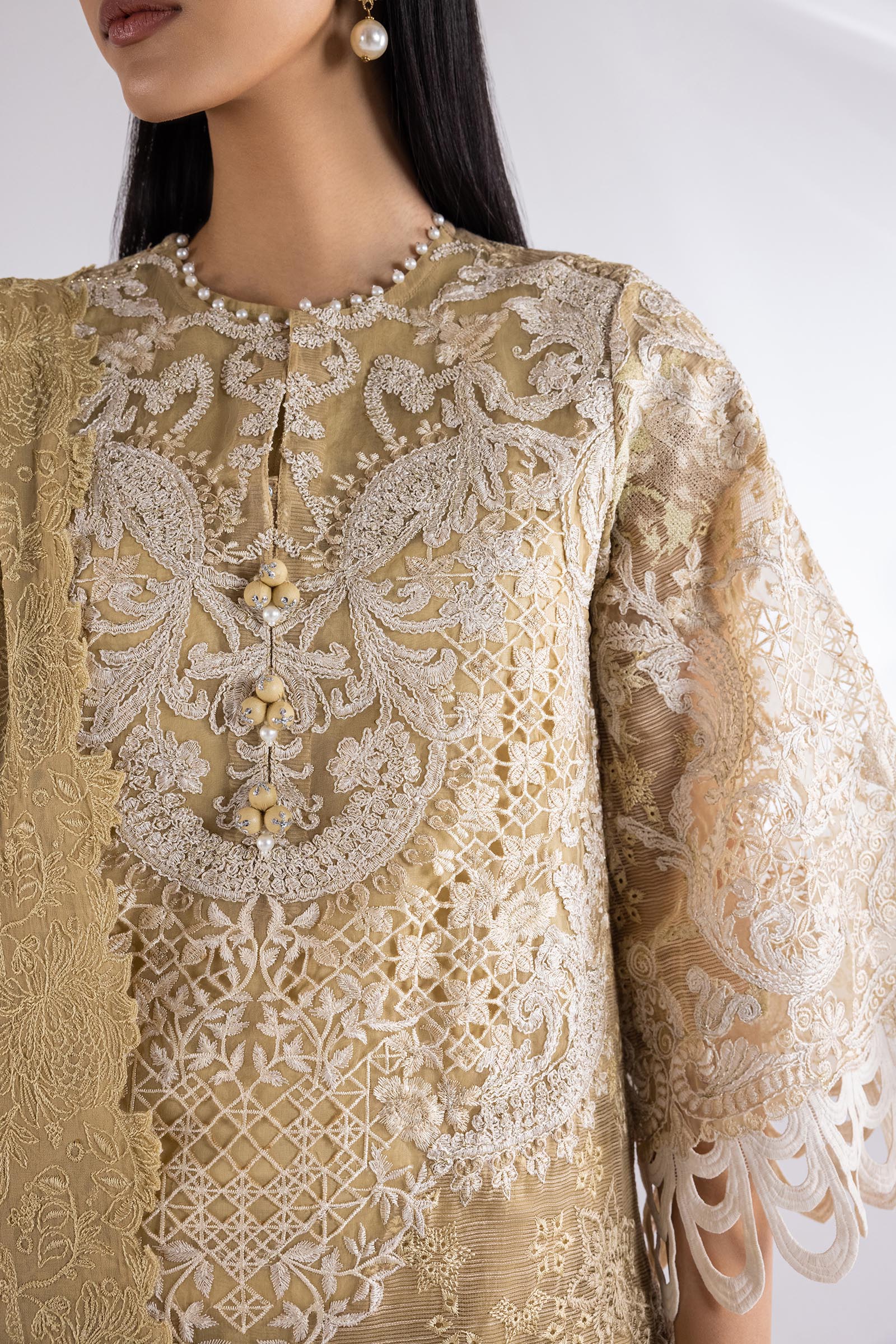 Stitched Embroidered Cotton Slub Suit Secondary image