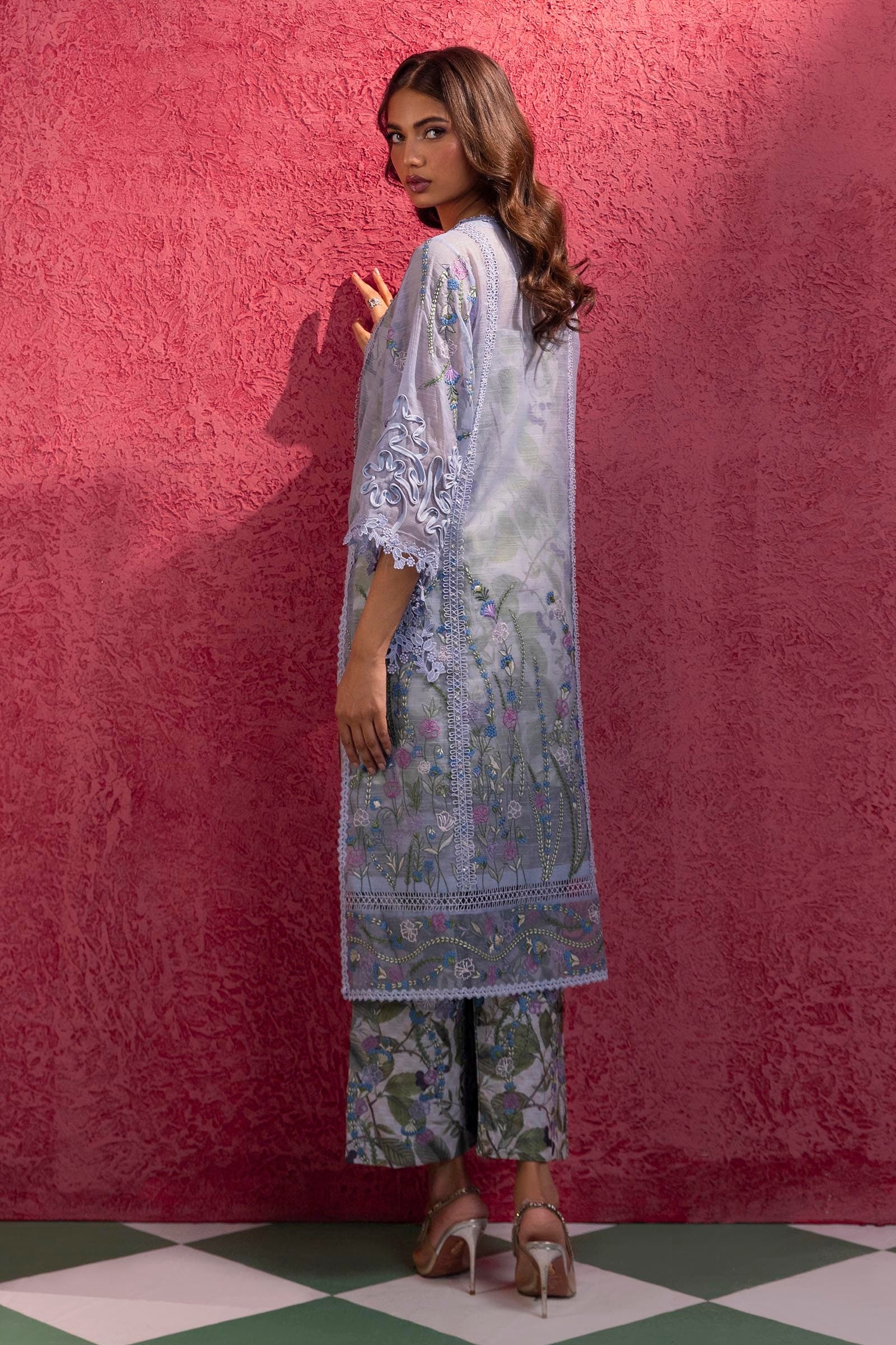Stitched Embroidered Luxury Blue Shirt + Bottom Secondary image