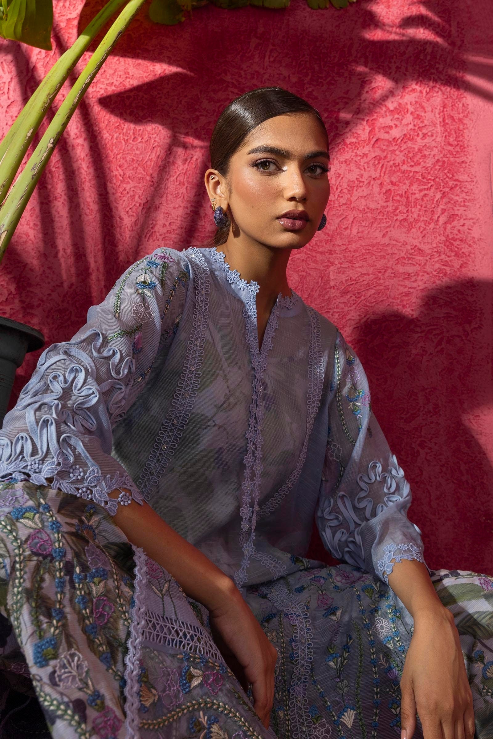Stitched Embroidered Luxury Blue Shirt + Bottom