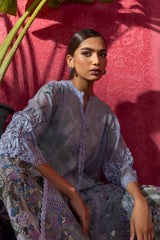 Stitched Embroidered Luxury Blue Shirt + Bottom