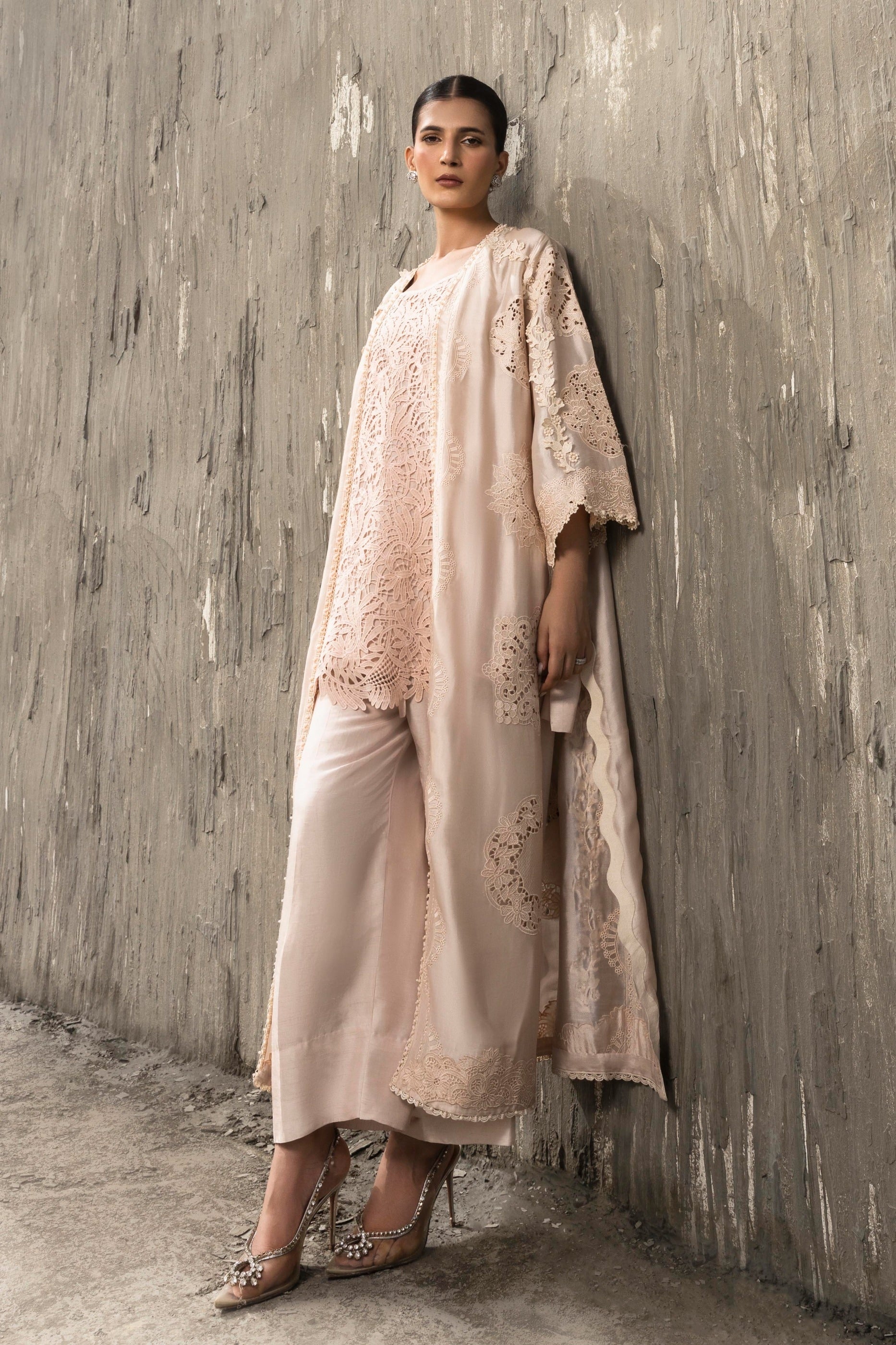 Stitched Luxury Embroidered Front Open Shirt + Bottom Main image