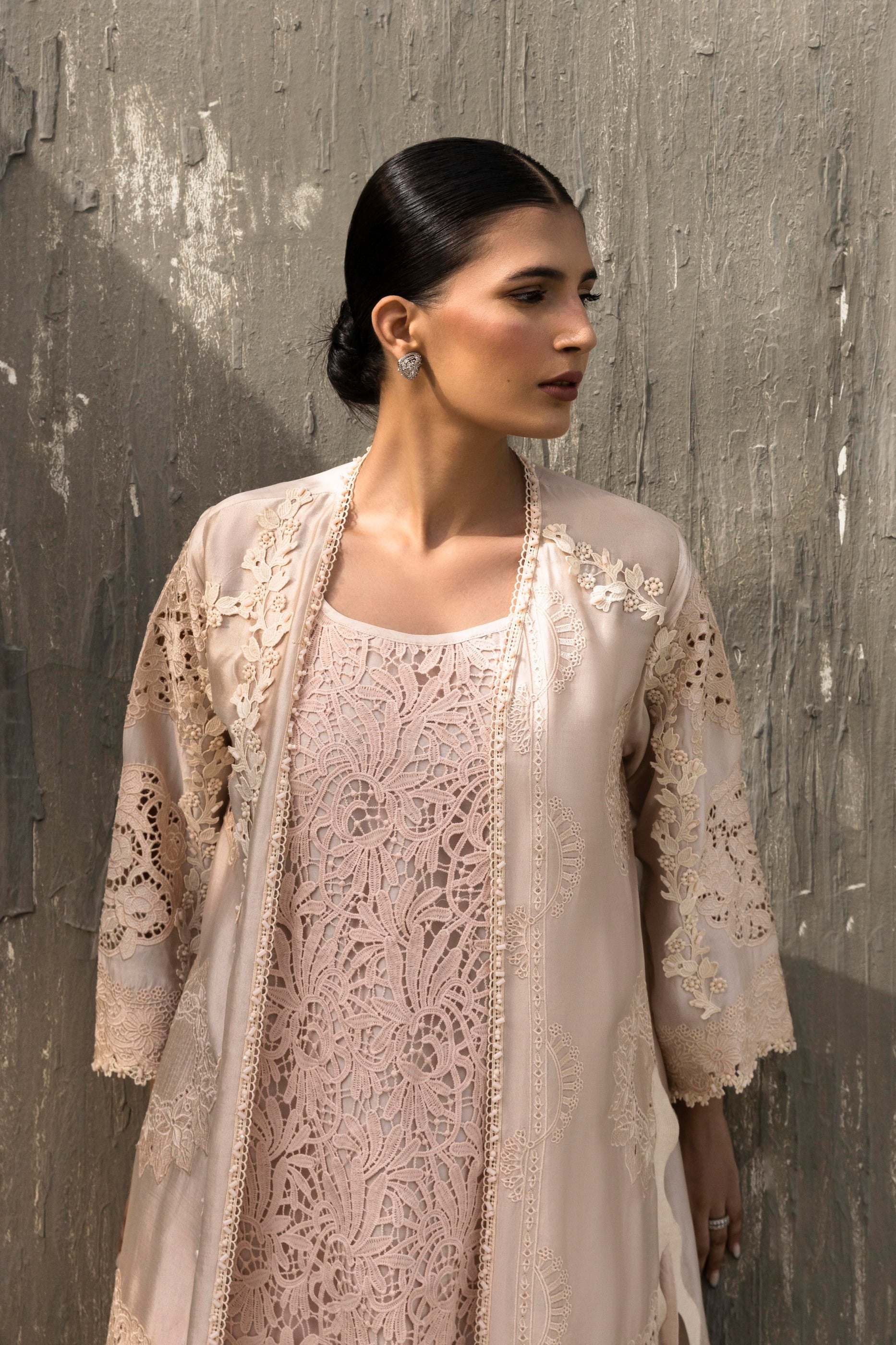 Stitched Luxury Embroidered Front Open Shirt + Bottom Secondary image