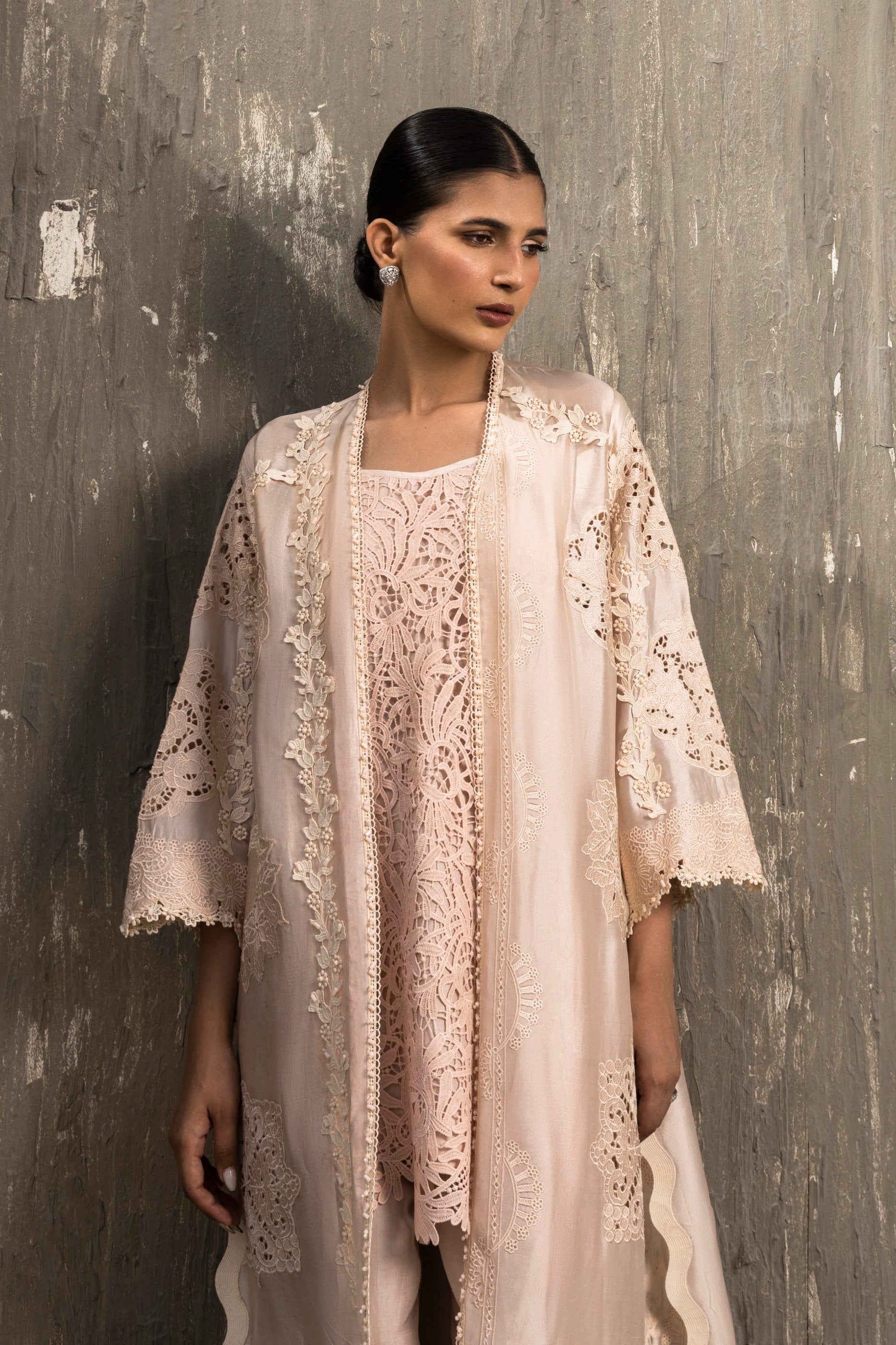Stitched Luxury Embroidered Front Open Shirt + Bottom