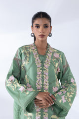 Stitched Embroidered Floral Green Shirt + Bottom