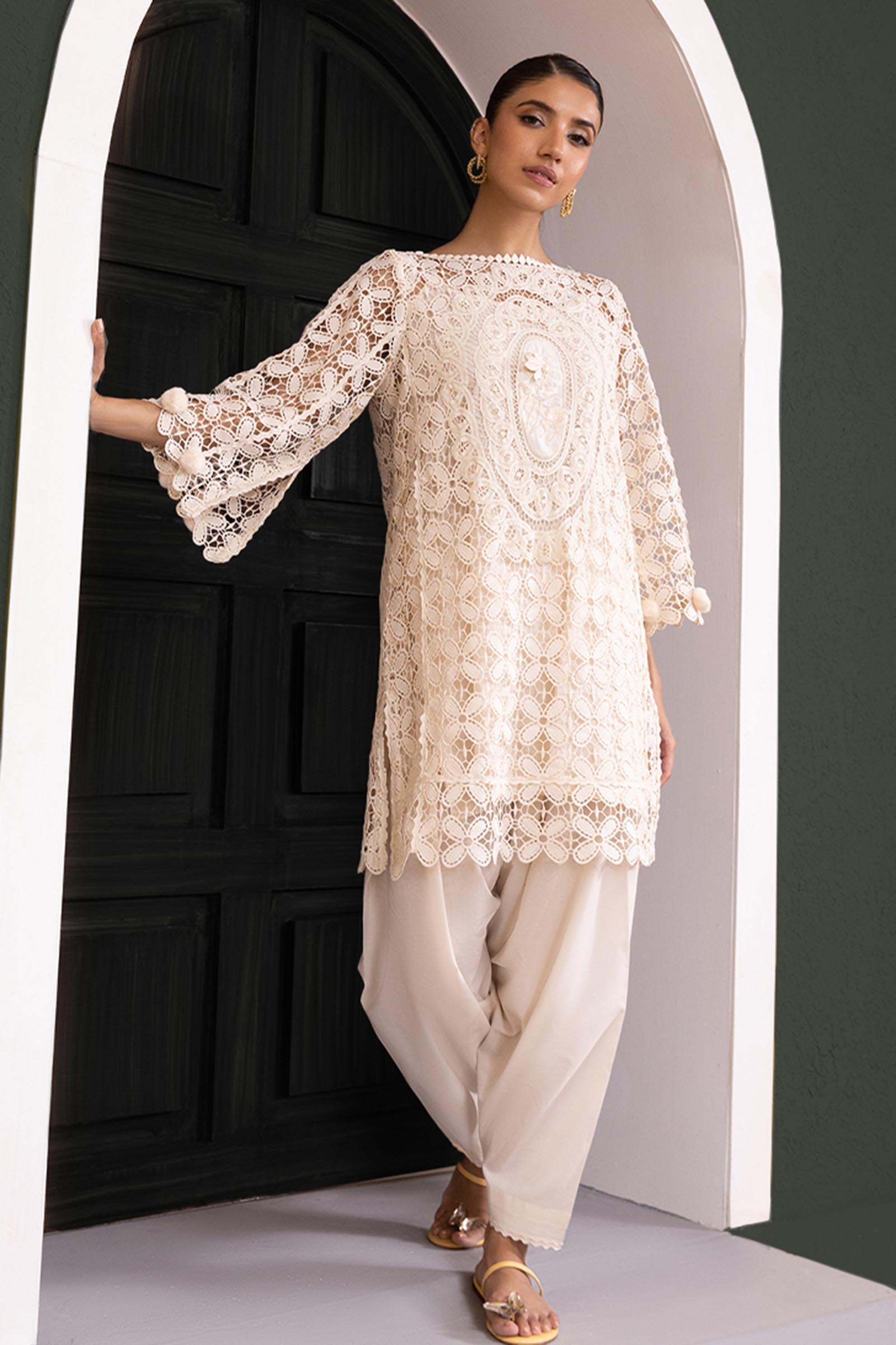 Stitched Luxury Off White Cutwork Shirt + Shalwar Main image
