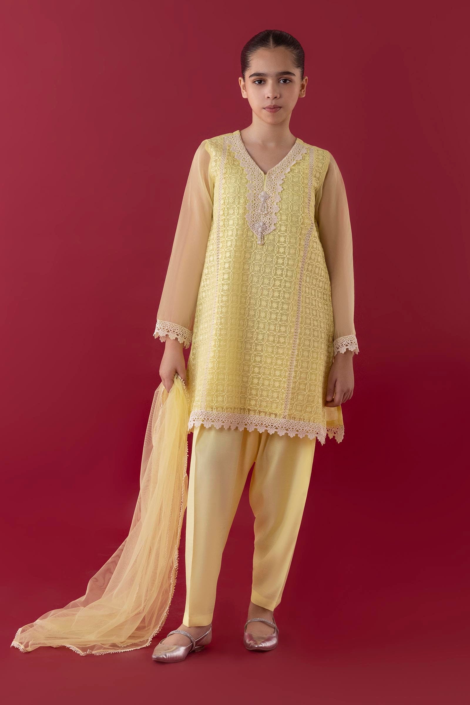 Stitched Kids Embroidered Organza Suit Main image
