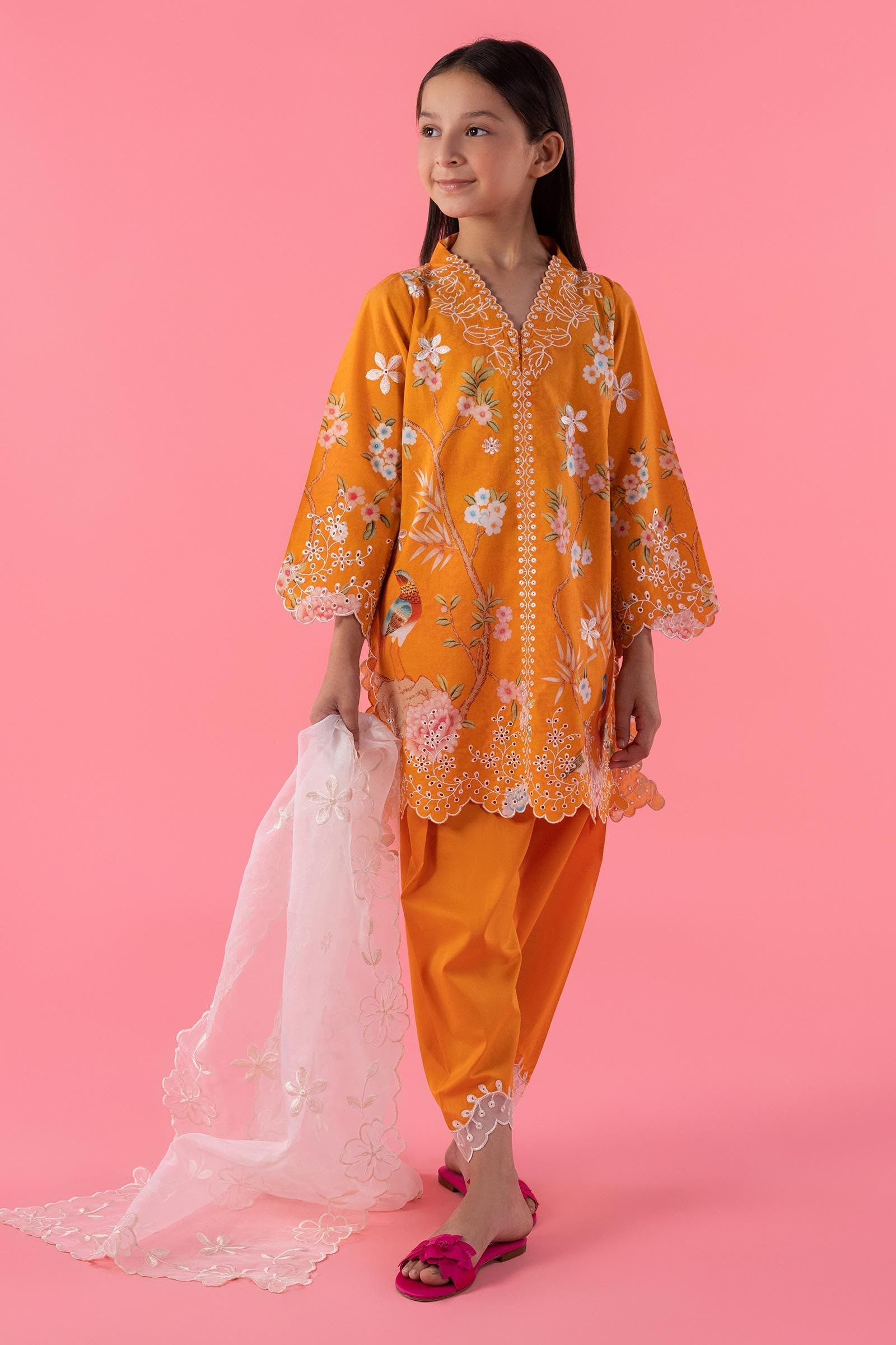 Stitched Kids Embroidered Lawn Shirt + Shalwar + Dupatta Main image