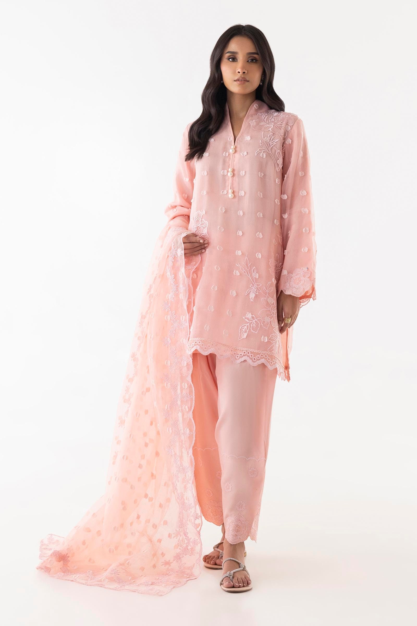 Stitched Pink Embroidered Shirt + Shalwar + Dupatta Main image