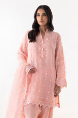 Stitched Pink Embroidered Shirt + Shalwar + Dupatta