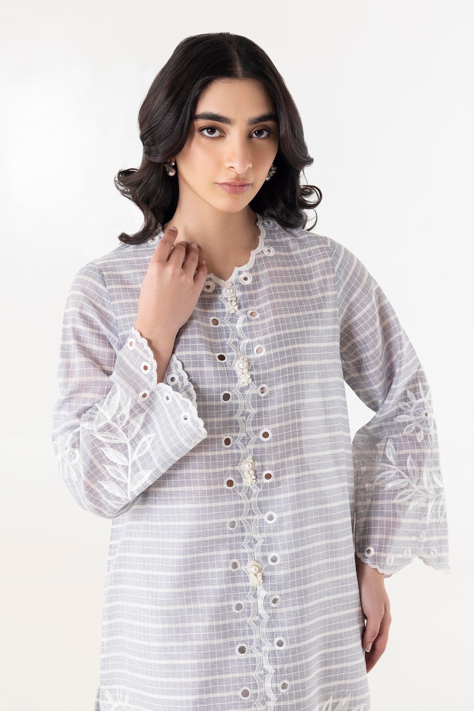 Stitched Chambrey Embroidered Shirt Secondary image