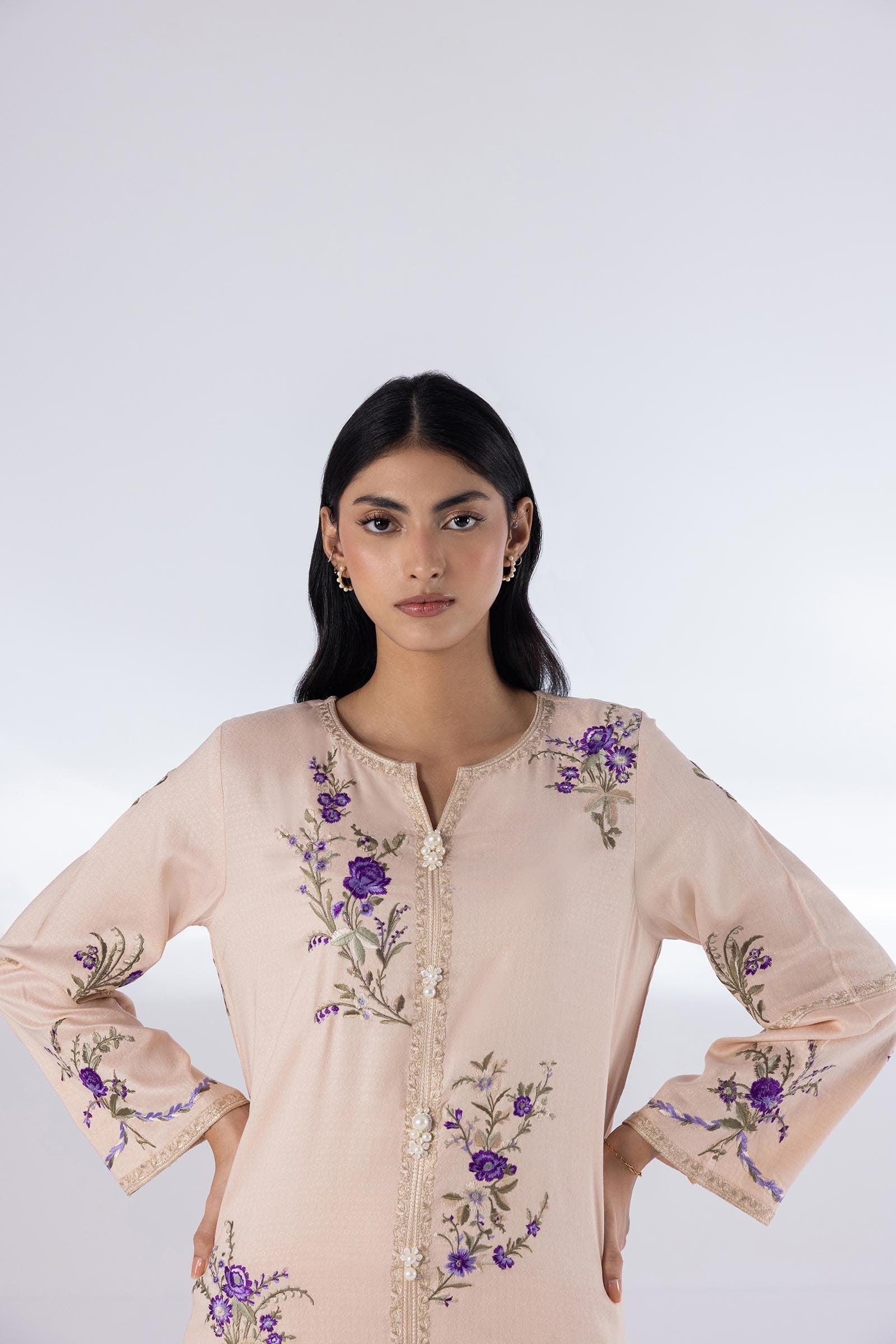 Stitched Jacquard Embroidered Shirt + Bottom Secondary image