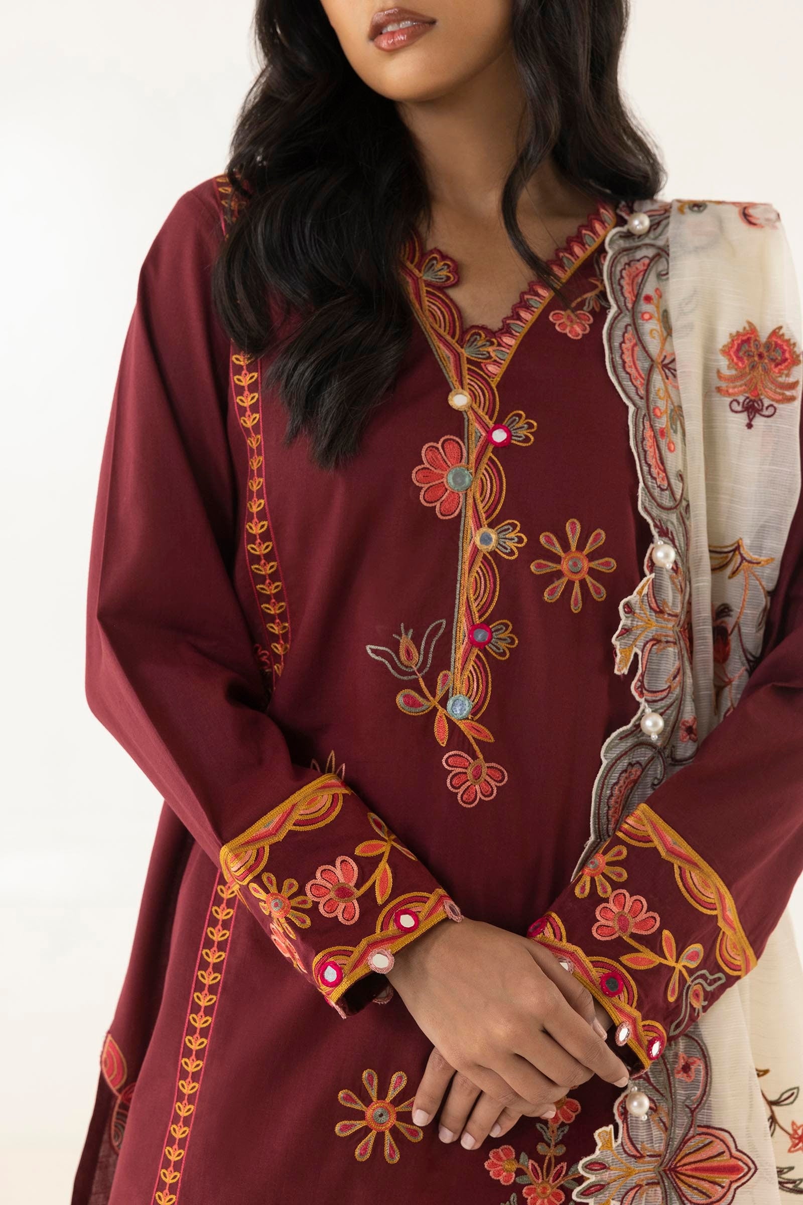 Stitched Embroidered Slub Shirt + Shalwar Secondary image