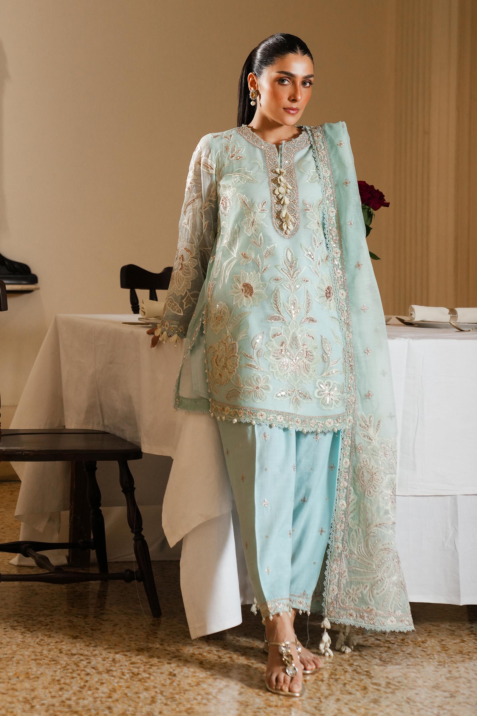 Stitched Embroidered Cotton Shirt + Shalwar + Dupatta Main image