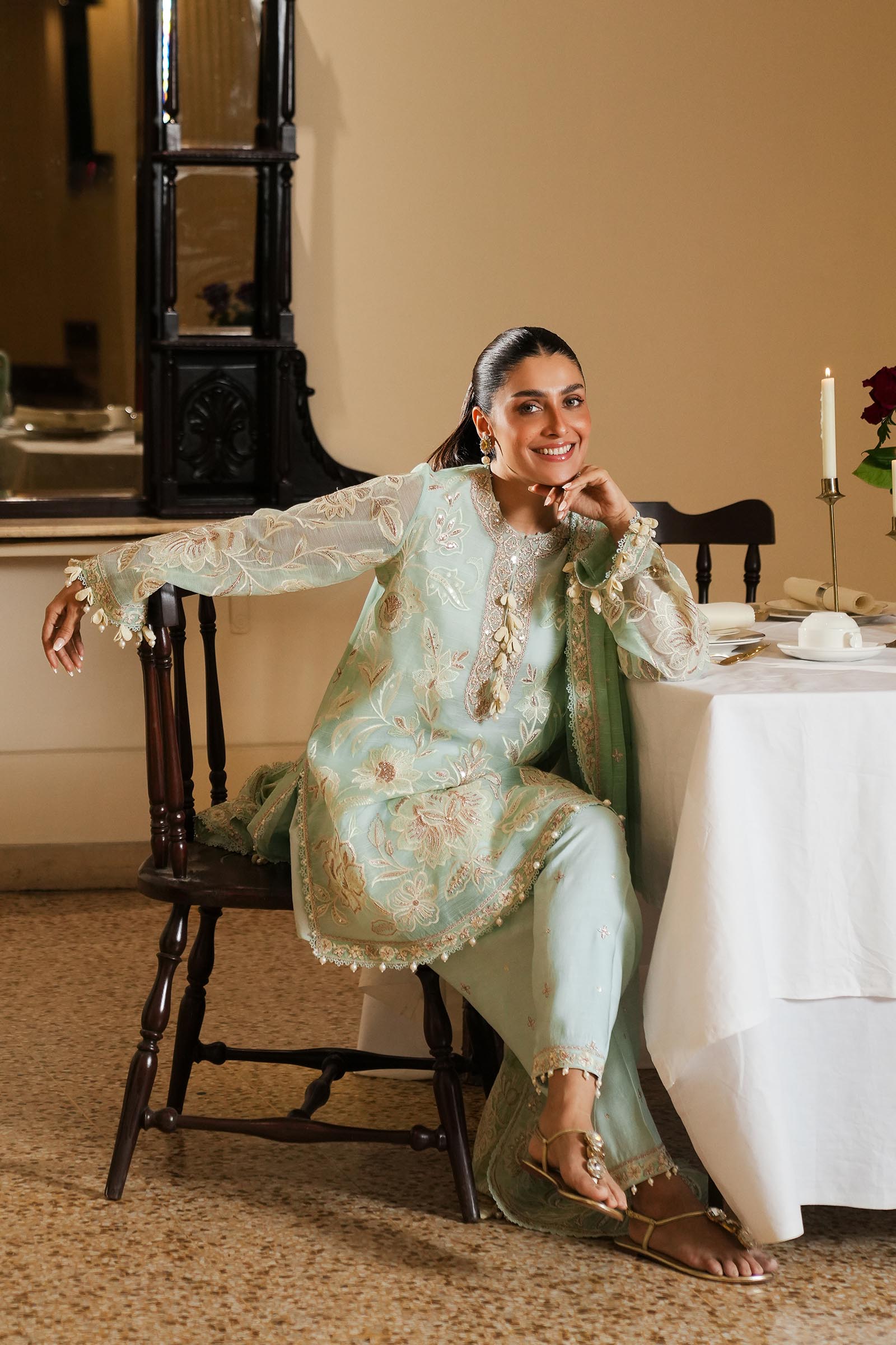 Stitched Embroidered Cotton Shirt + Shalwar + Dupatta Secondary image