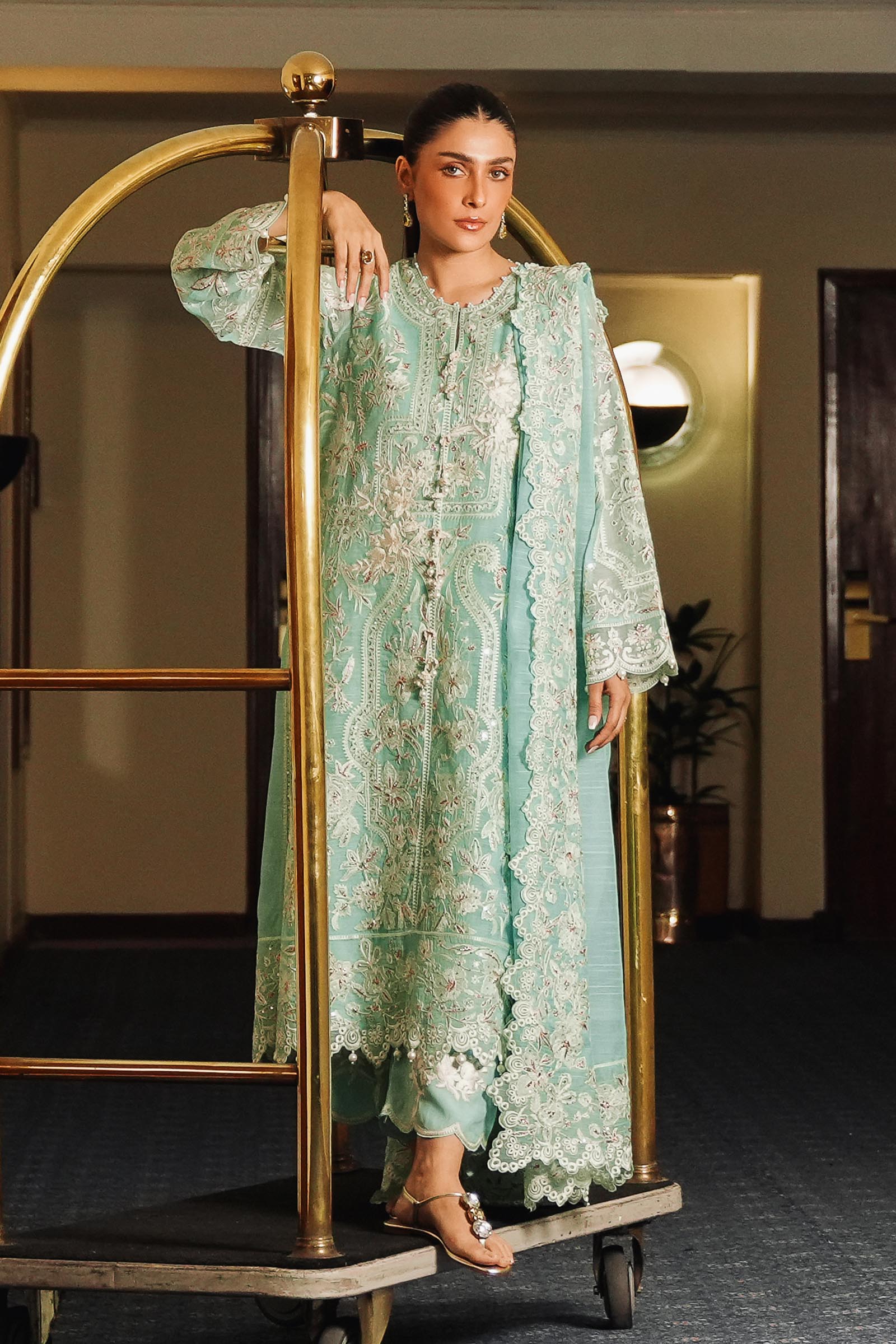 Stitched Embroidered Cotton Shirt + Culotte + Dupatta