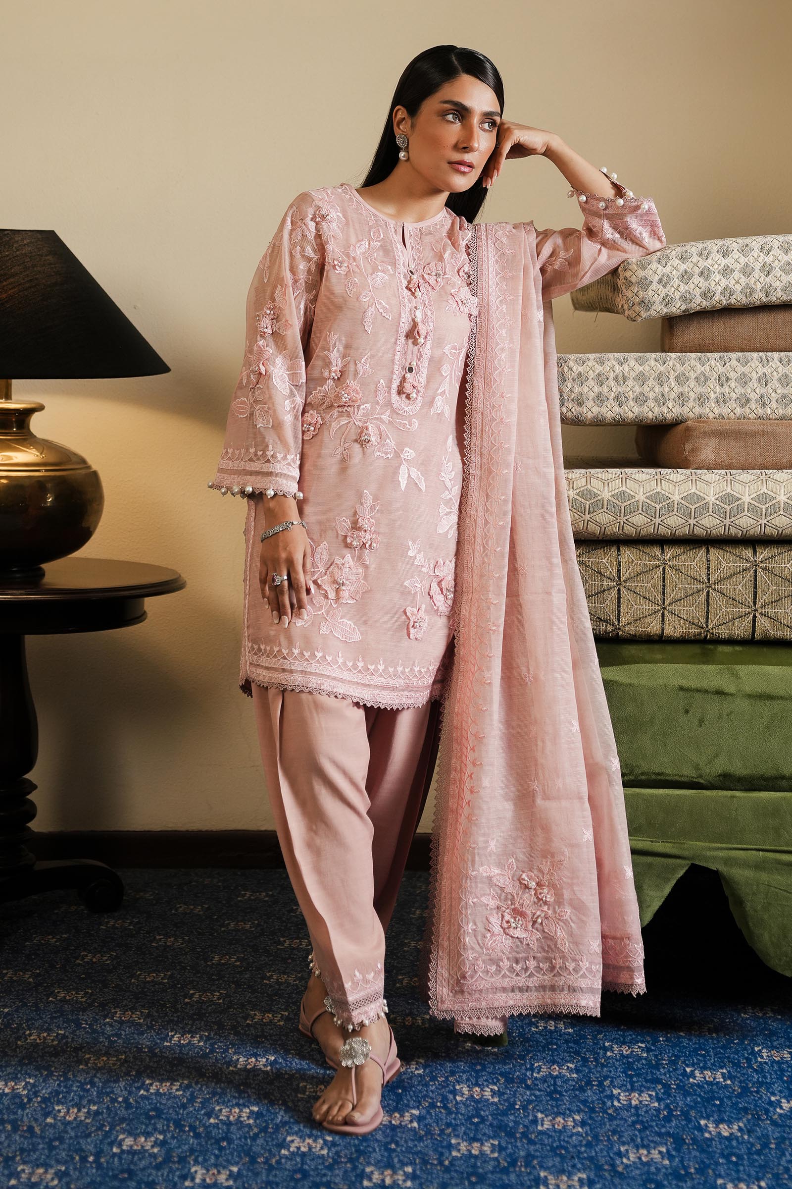 Stitched Embroidered Cotton Shirt + Shalwar + Dupatta Main image