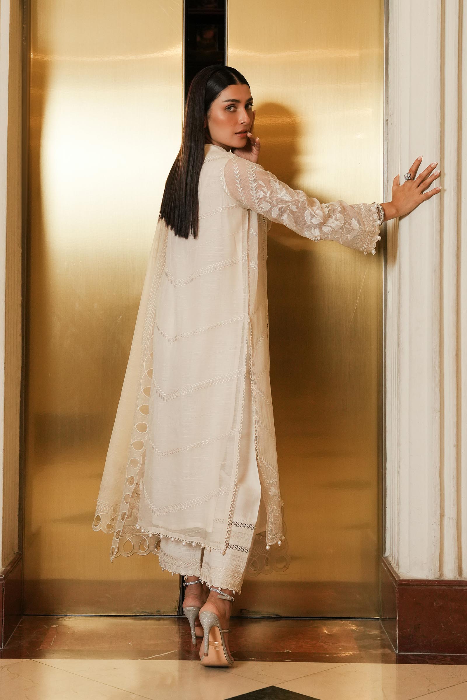 Stitched Embroidered Cotton Shirt + Culotte + Dupatta Secondary image