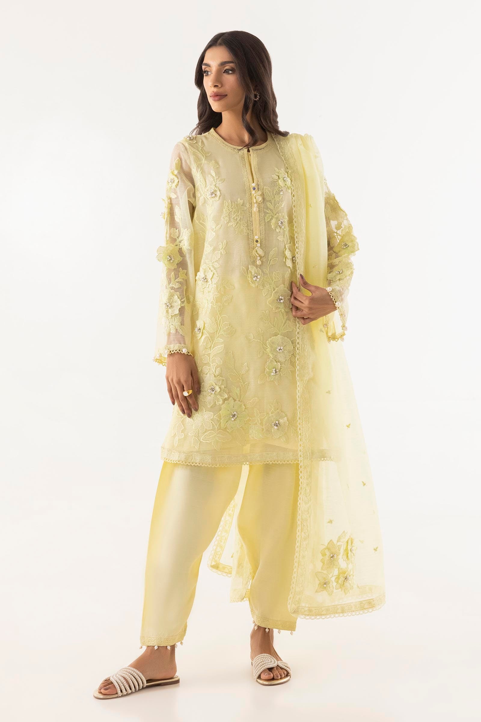Stitched Embroidered Cotton Shirt + Shalwar + Dupatta Secondary image