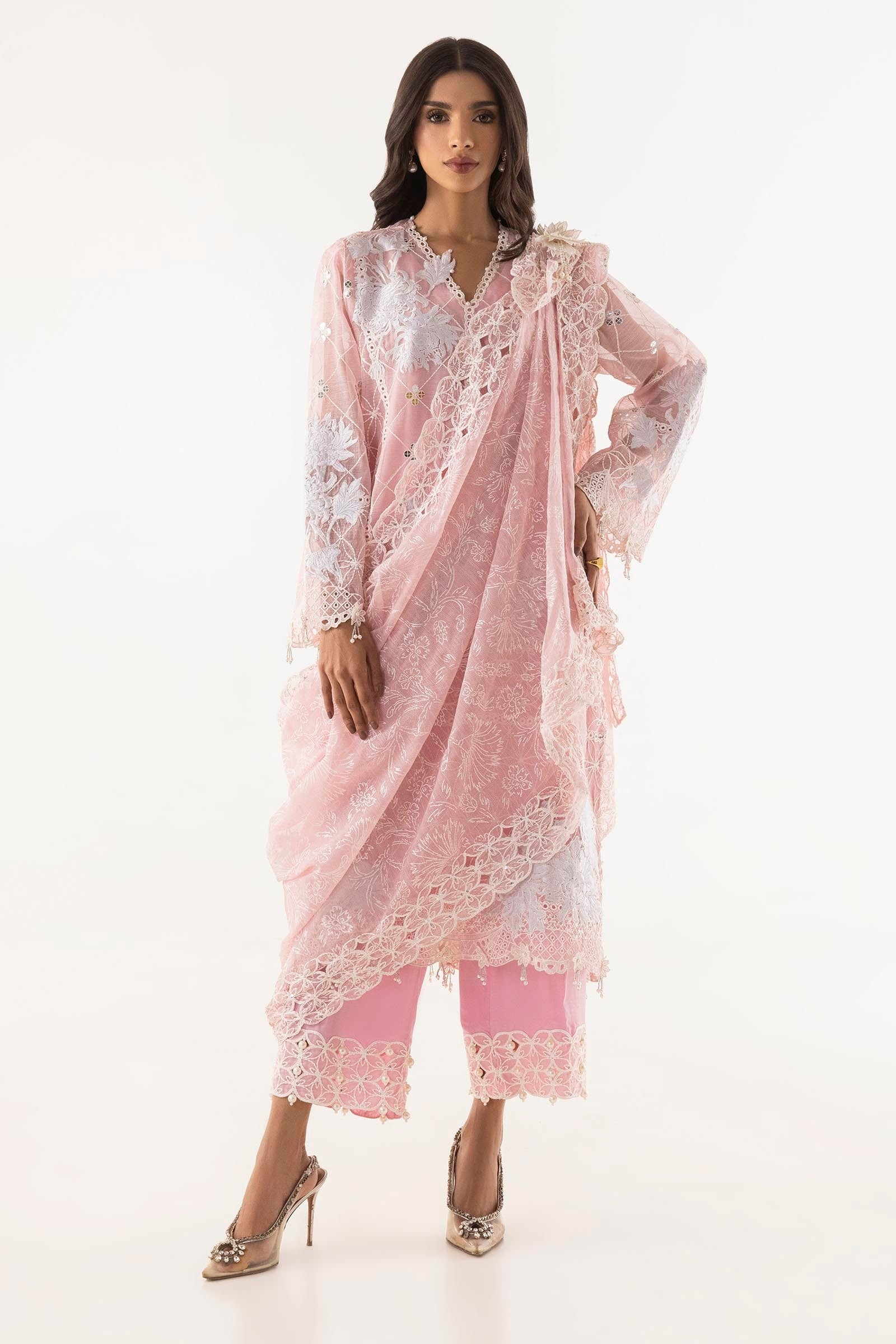 Stitched Embroidered Slub Shirt + Culotte + Dupatta Secondary image