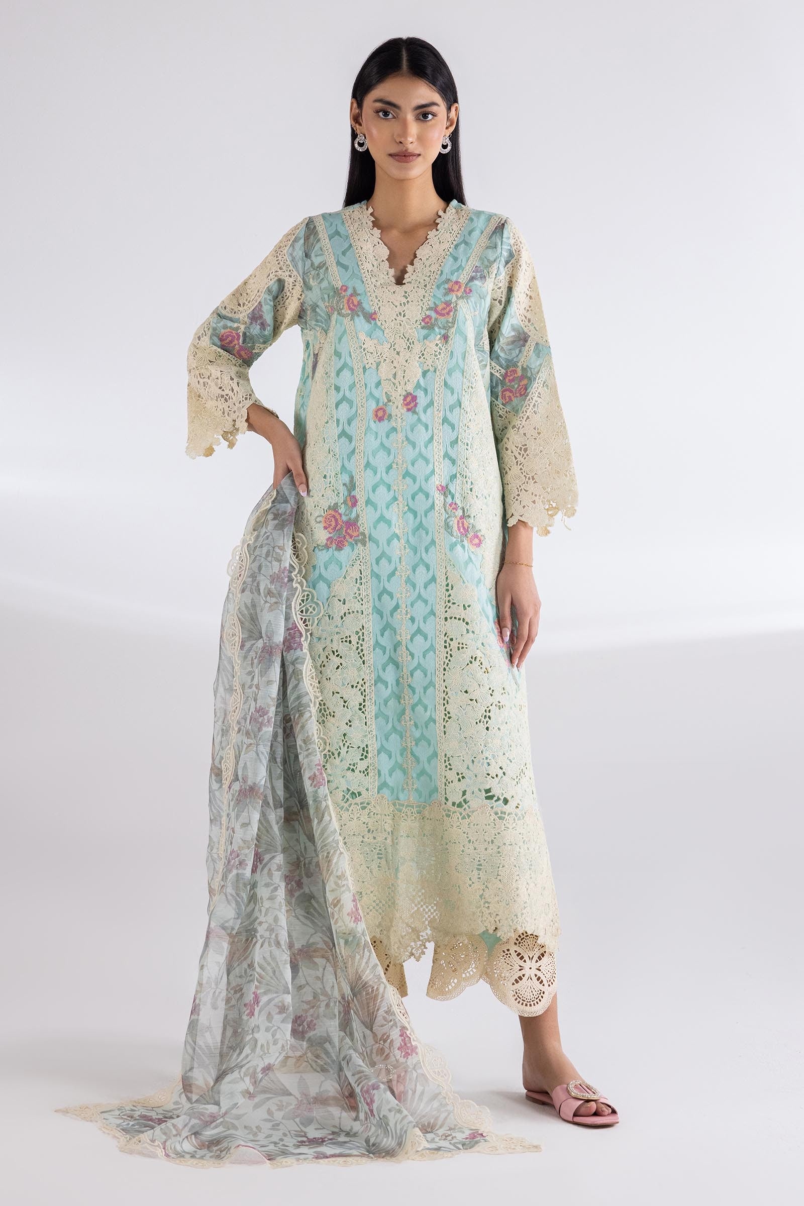 Stitched Organza Embroidered Suit Main image