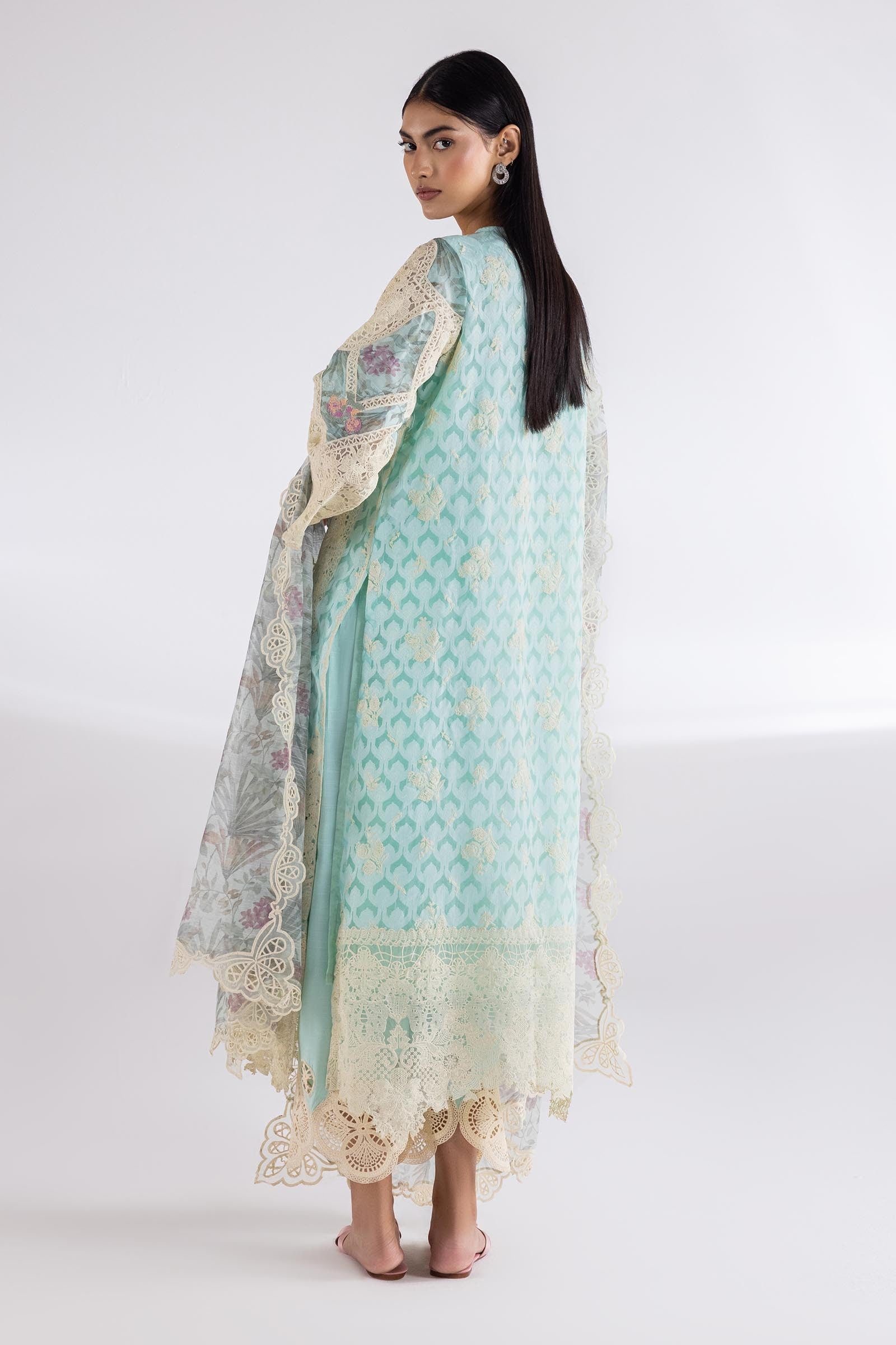 Stitched Organza Embroidered Suit Secondary image