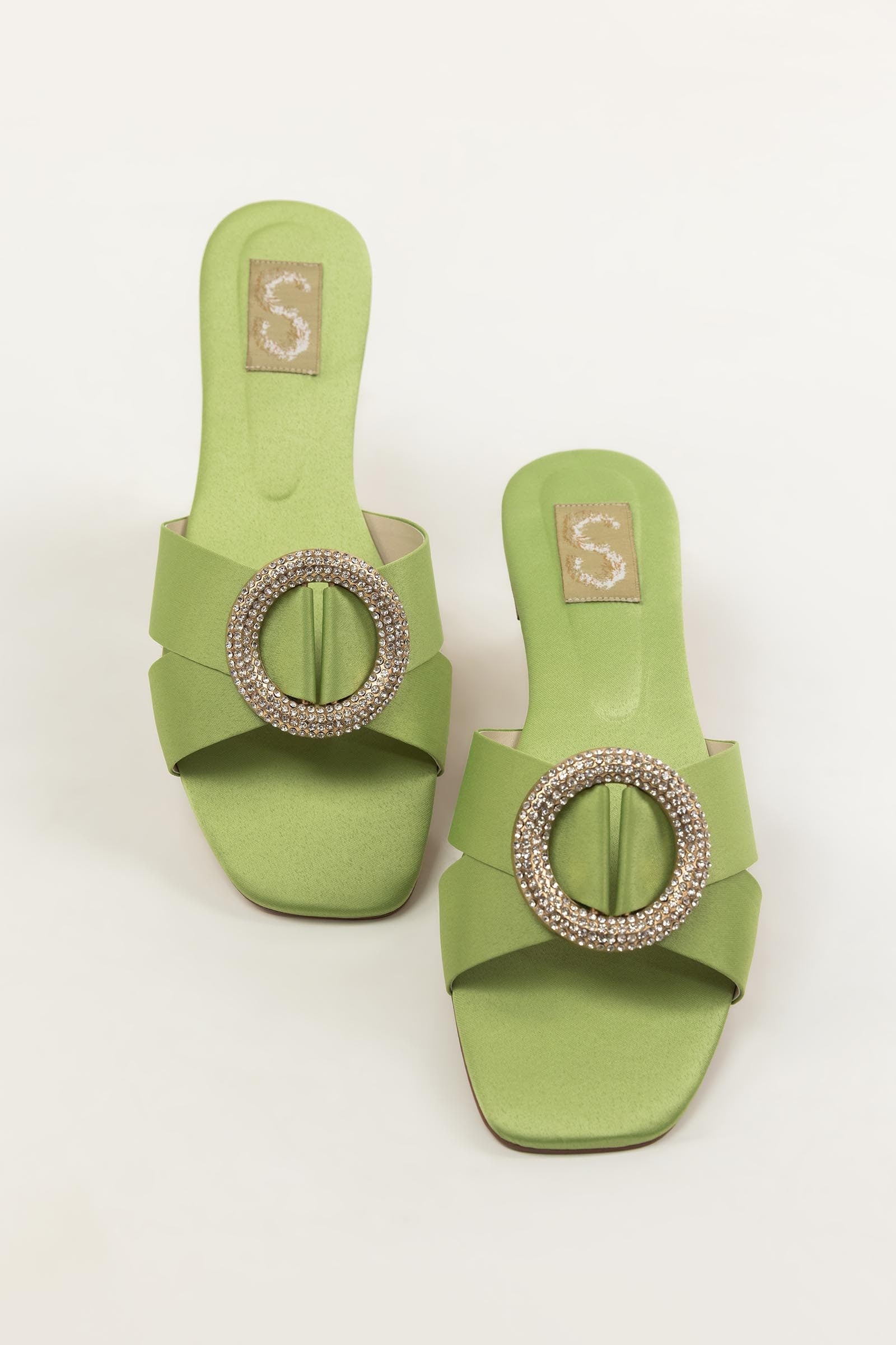 Green Embellished Flats Main image
