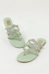 Mint Green Diamante Flats