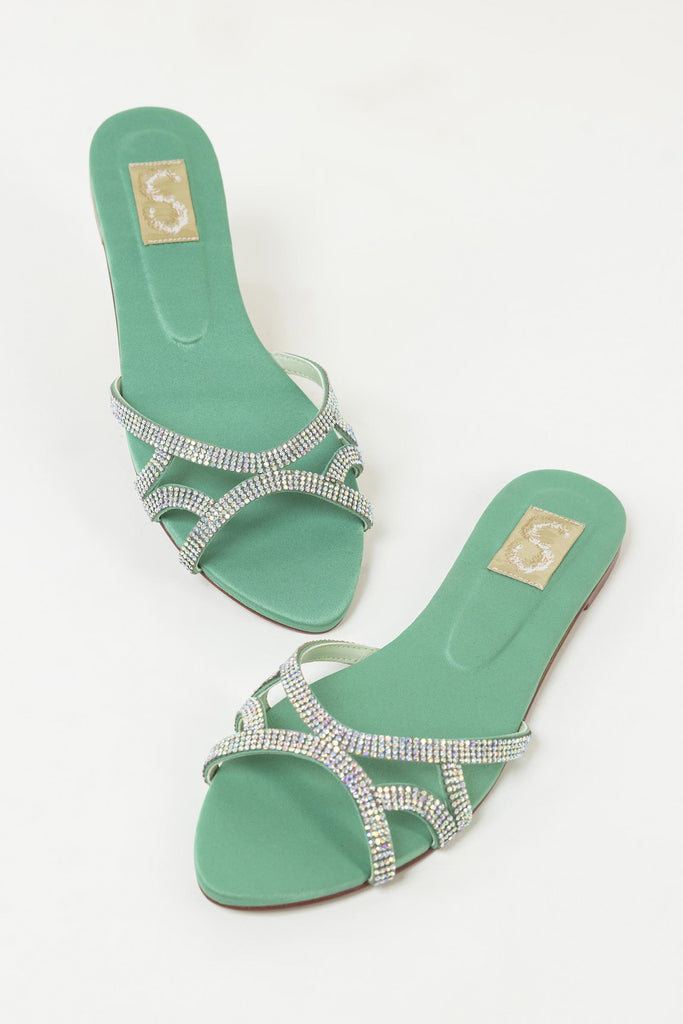 Green Embellished Flat