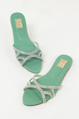 Green Embellished Flat