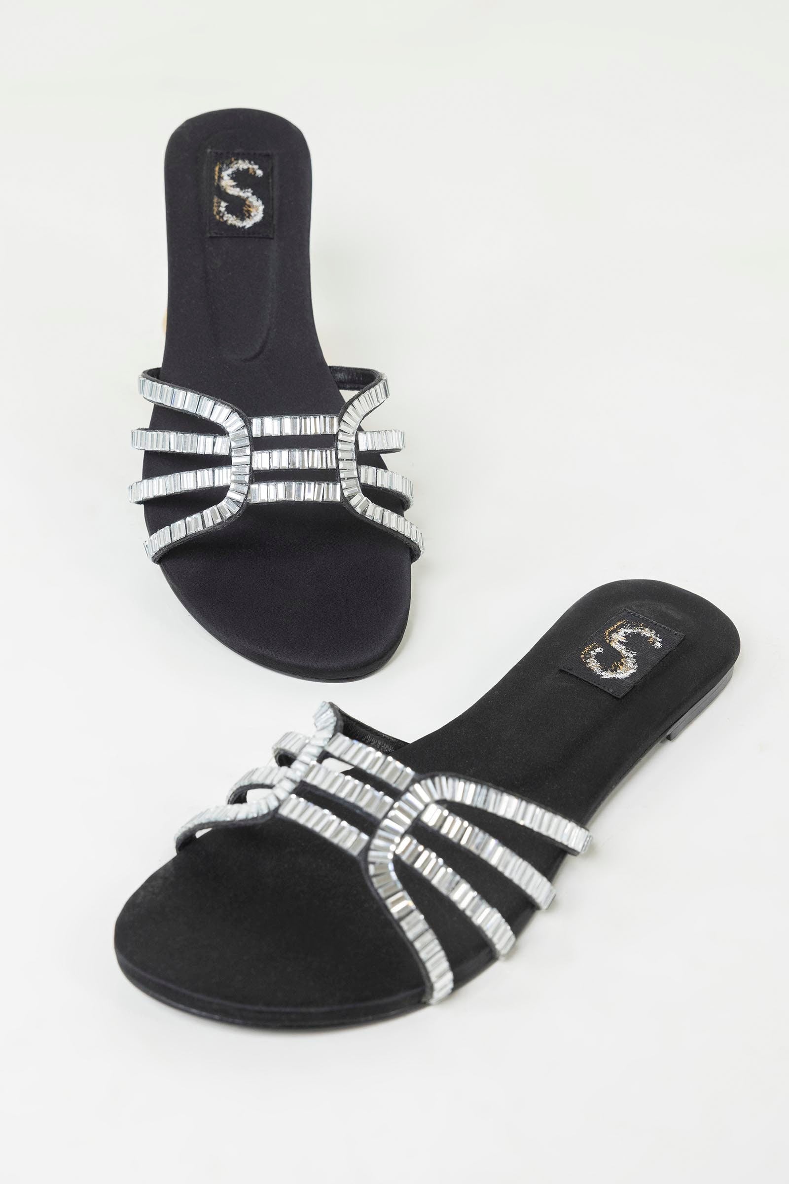 Black Diamante Flats
