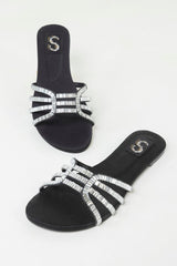 Black Diamante Flats