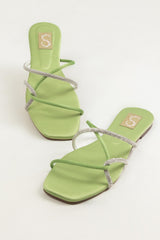Green Diamante Flats