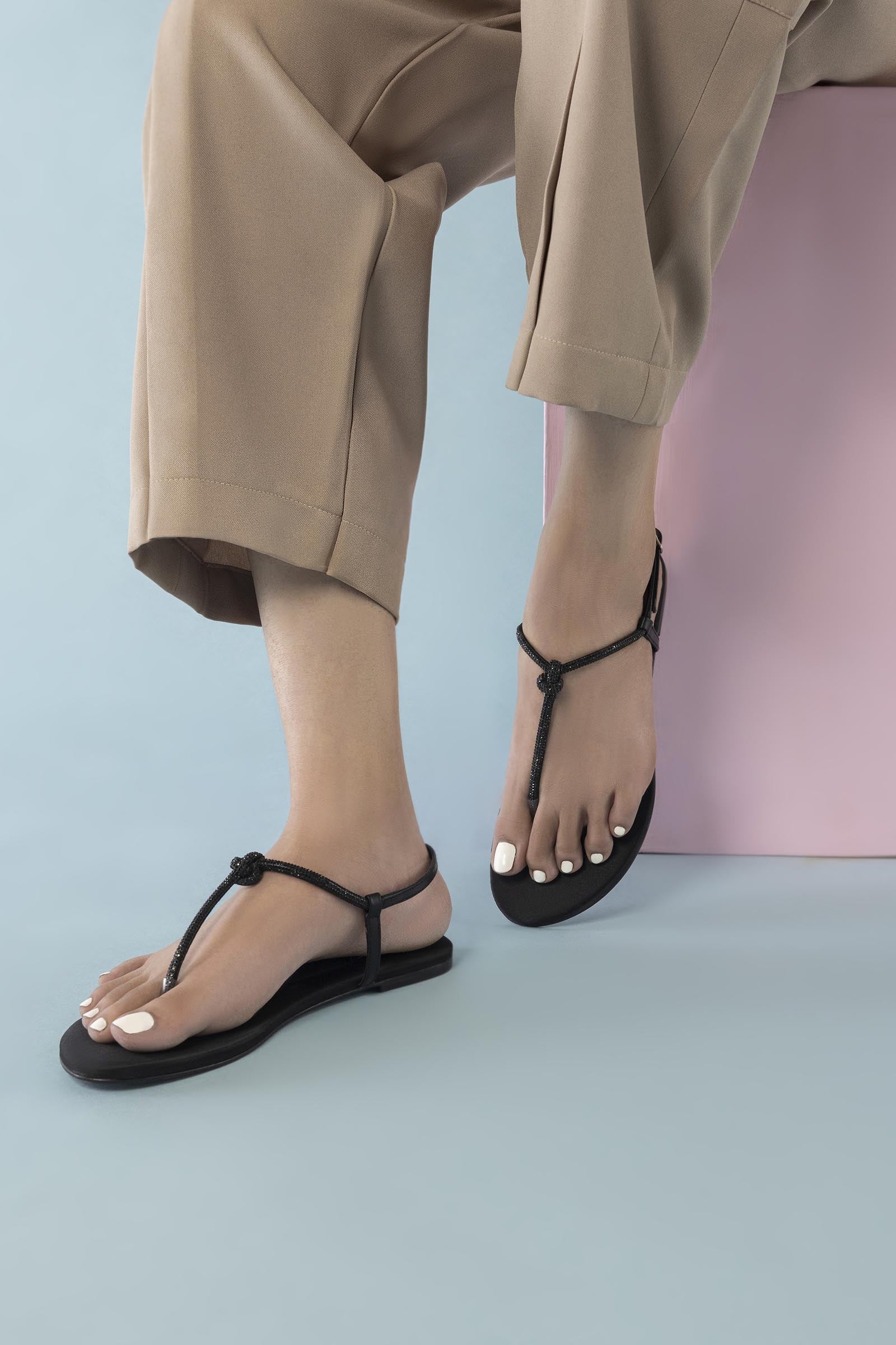 Black Diamante Flats