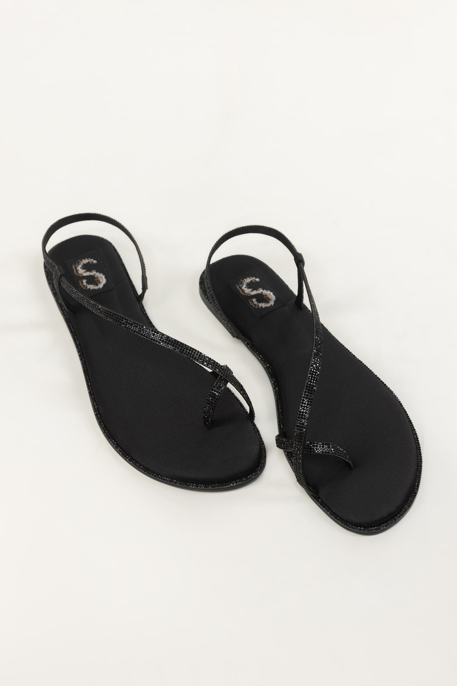 Black Diamante Flats