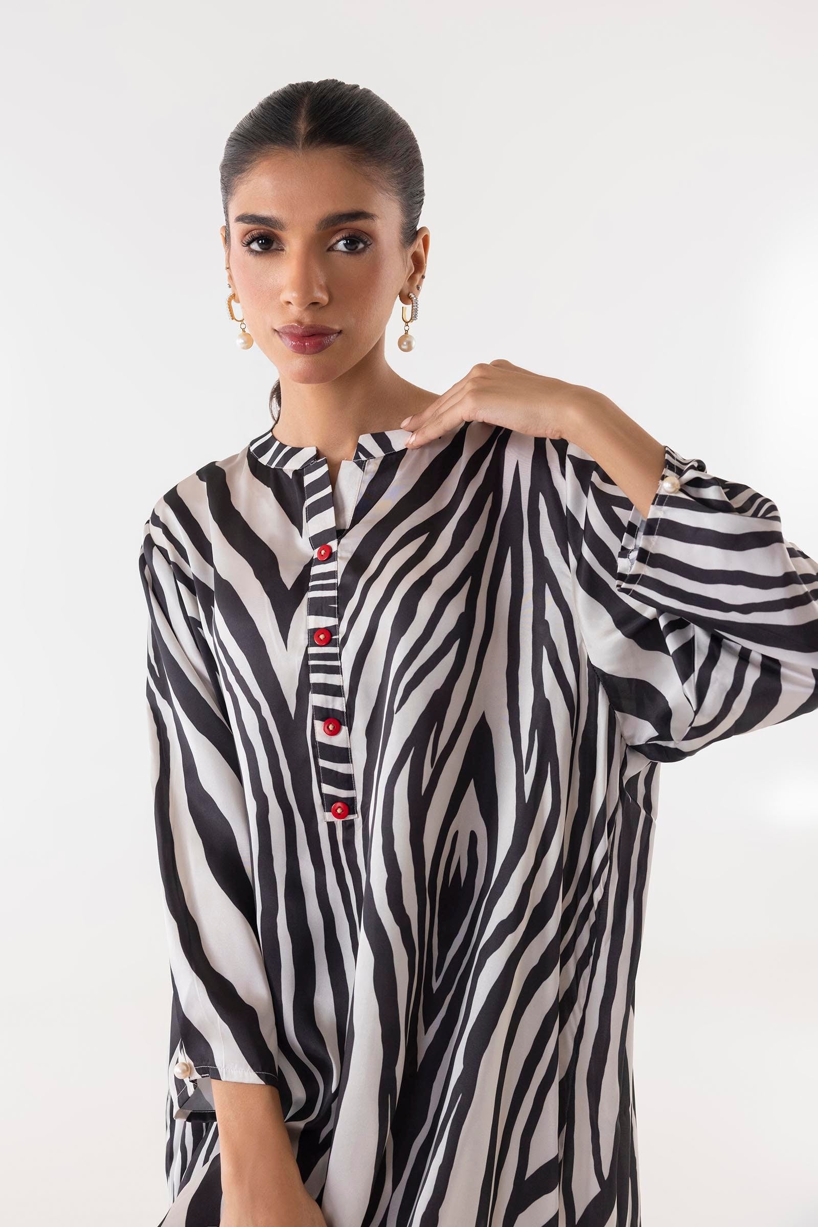 Stitched Poly Satin Shirt + Culotte