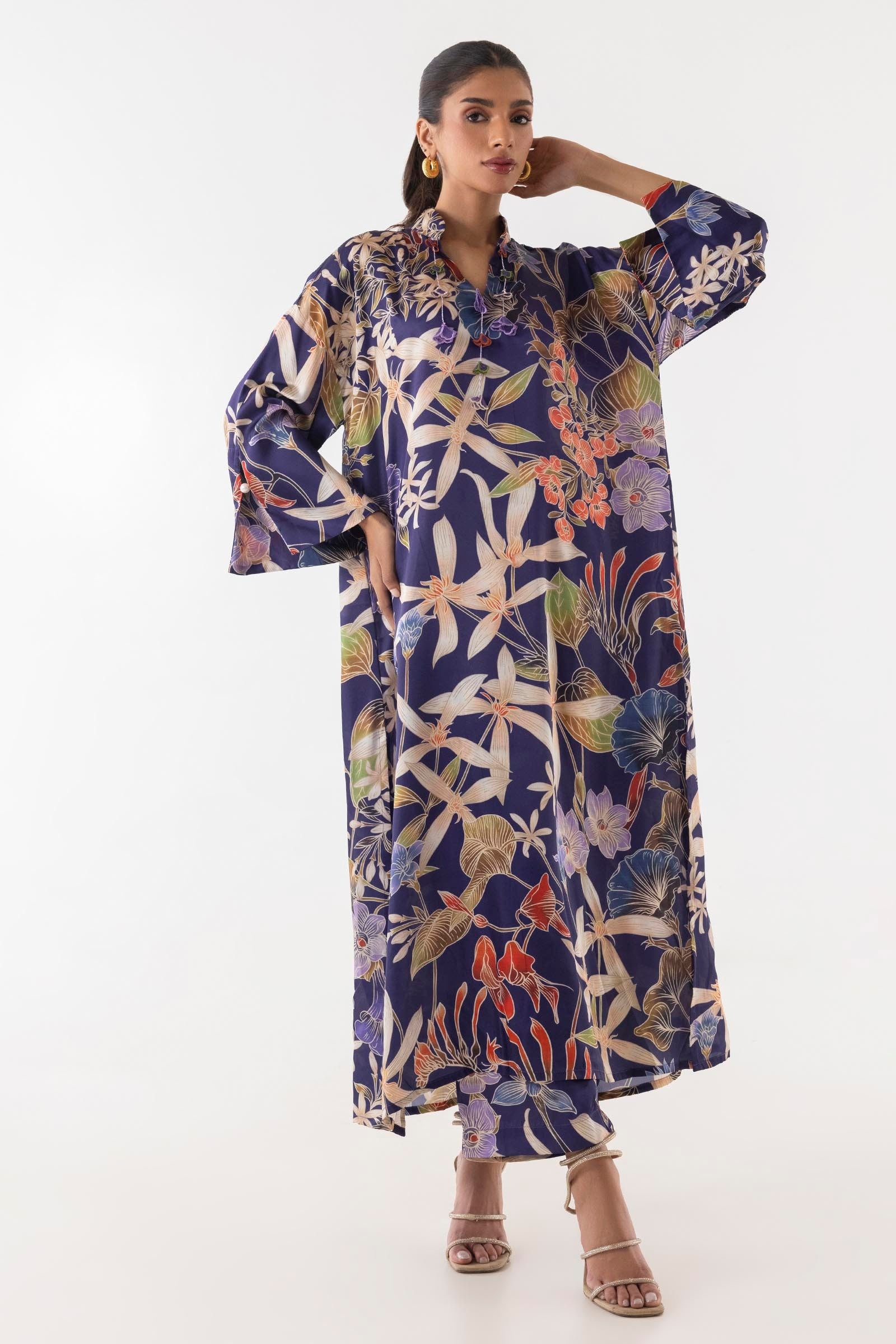 Stitched Poly Satin Shirt + Culotte