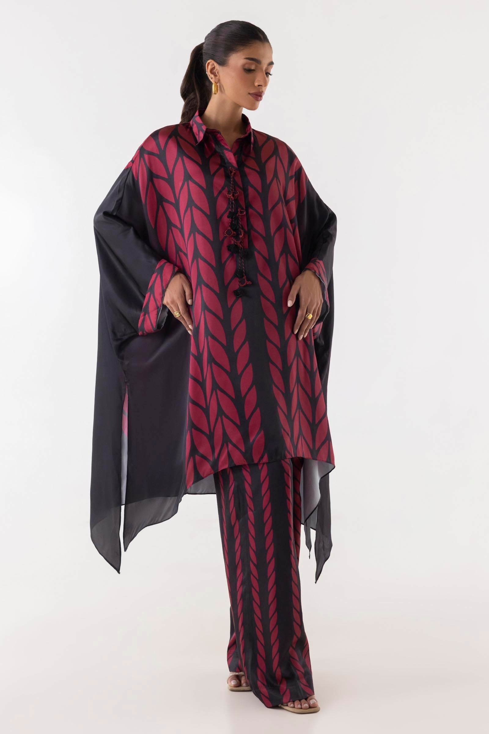 Stitched Leaf Printed Shirt + Culotte Main image