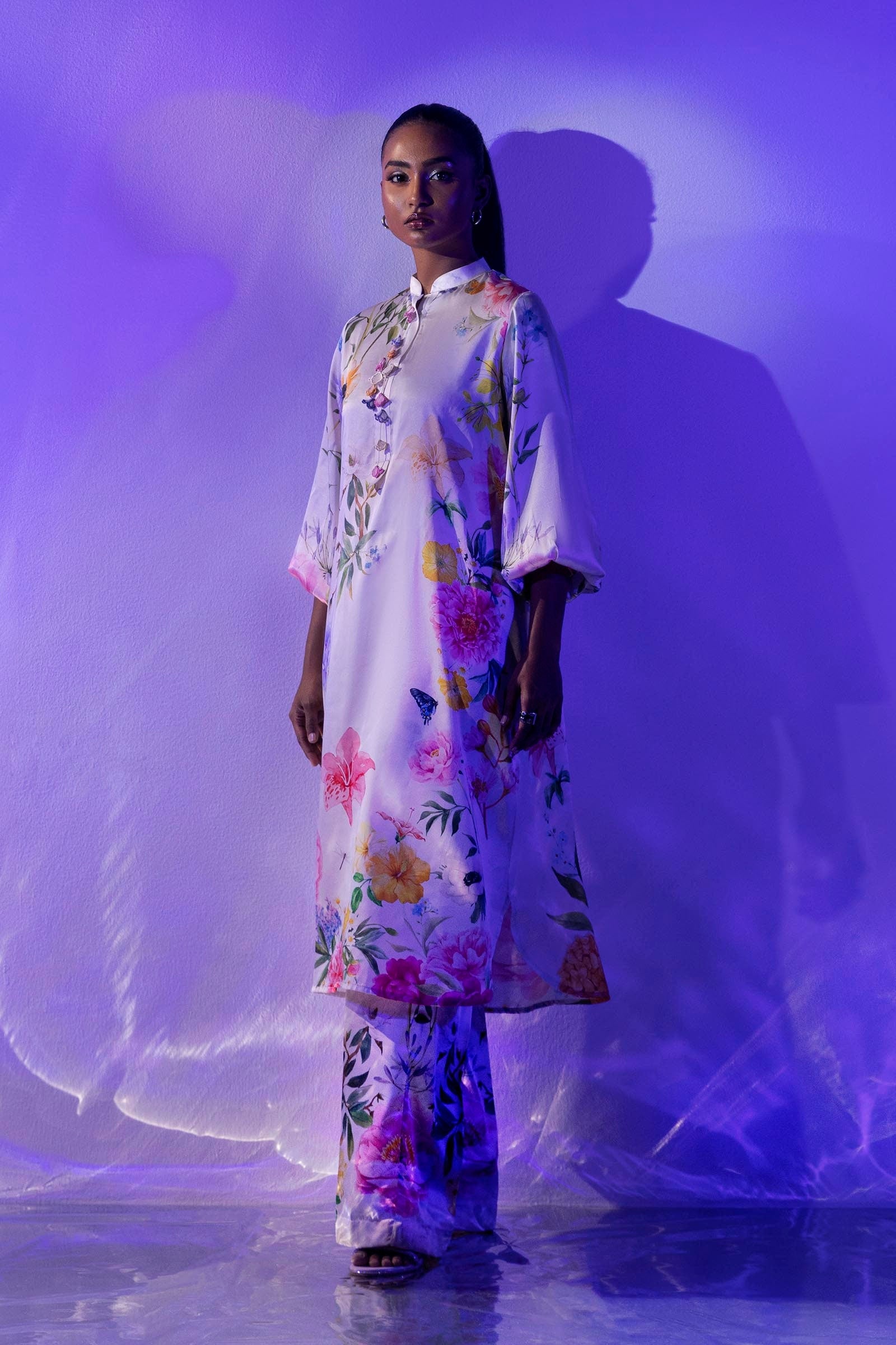 Stitched Floral Crepe Shirt + Culotte Main image