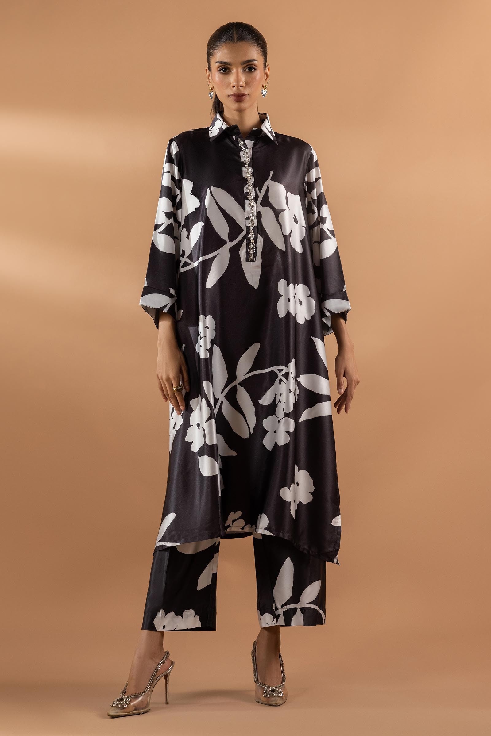 Stitched Satin Shirt + Culotte