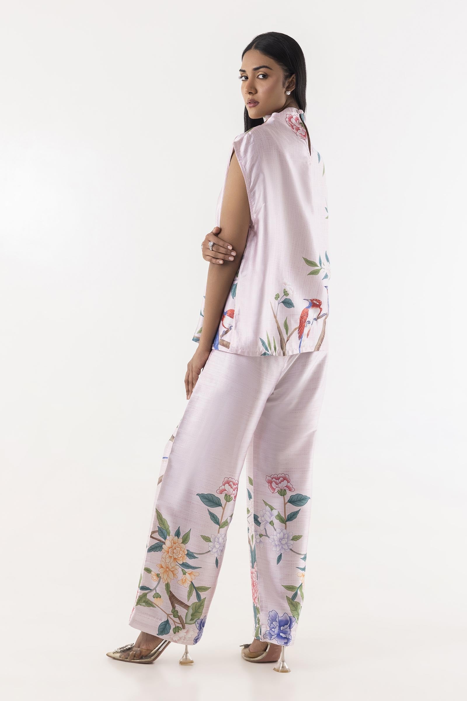 Stitched Pink Printed Cord Set