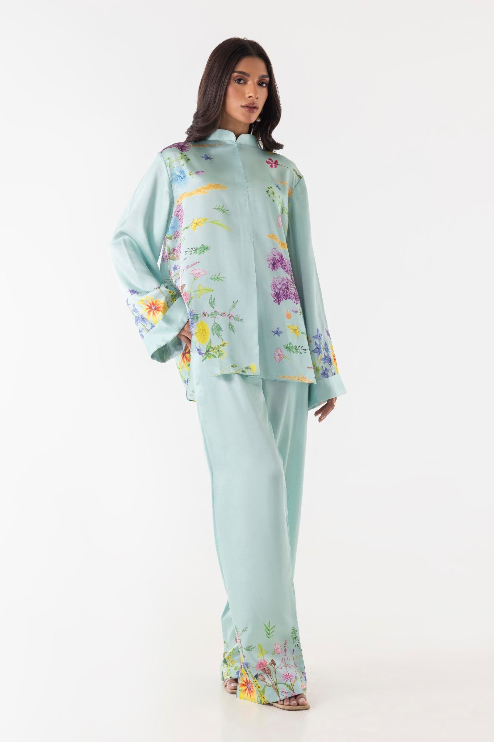Stitched Light Blue Floral Cord Set Main image