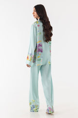 Stitched Light Blue Floral Cord Set