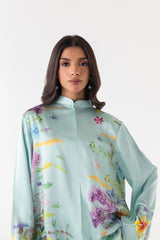 Stitched Light Blue Floral Cord Set