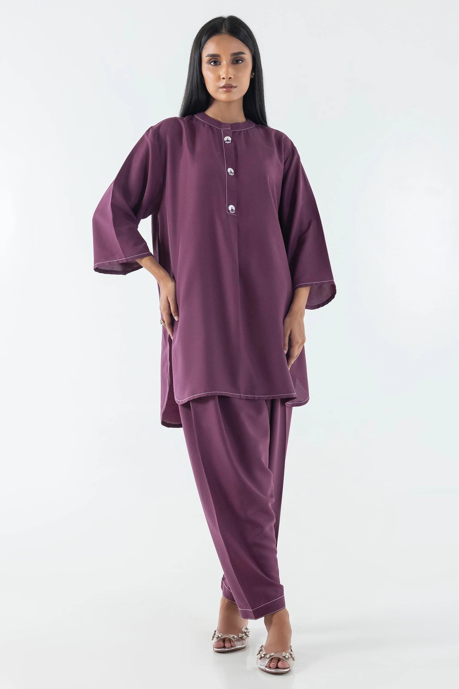 Stitched Dark Muave Printed Shirt + Shalwar Main image